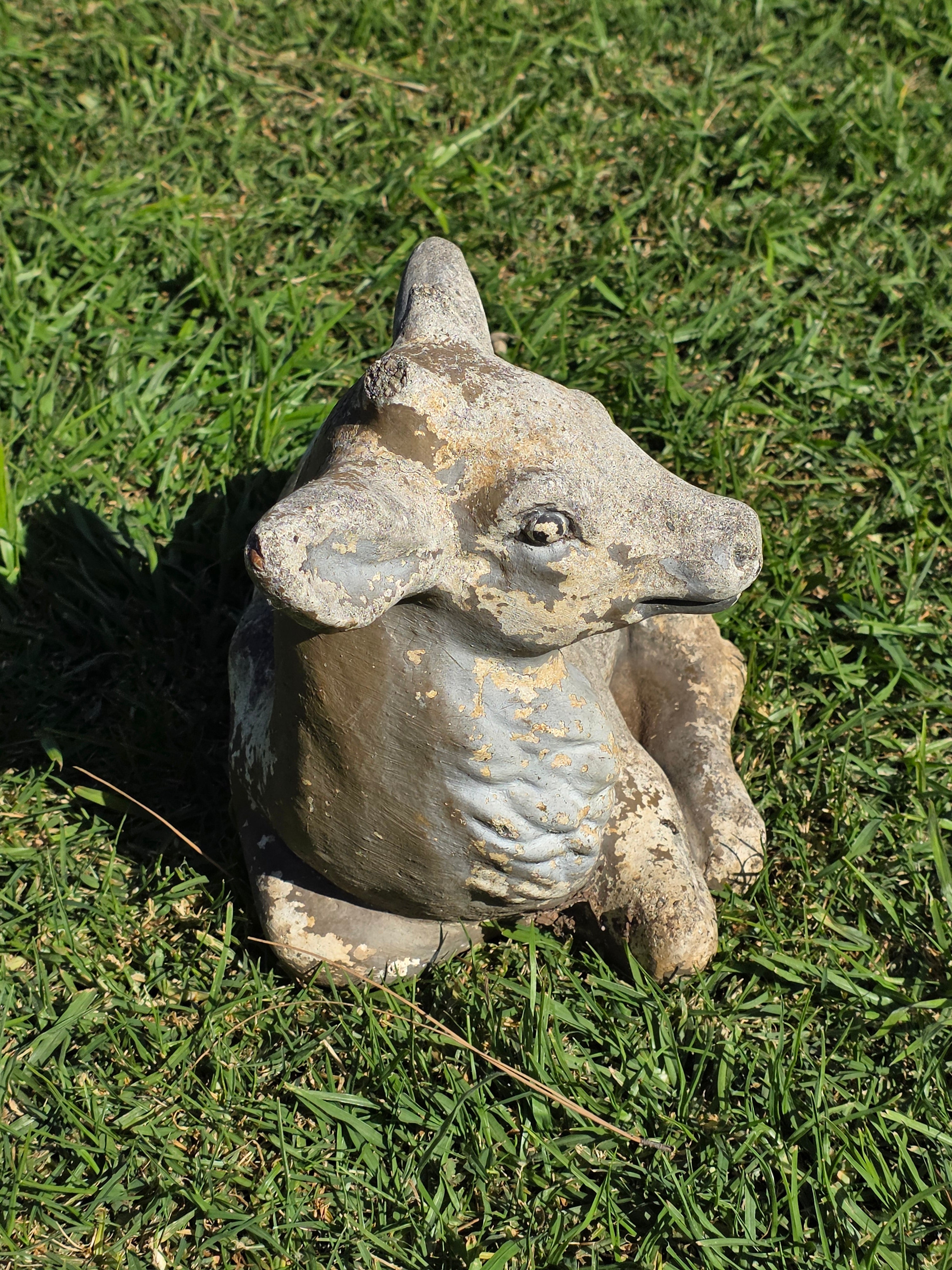 Vintage Concrete Reclining Fawn Deer Garden Statue Ornament 17.5"L