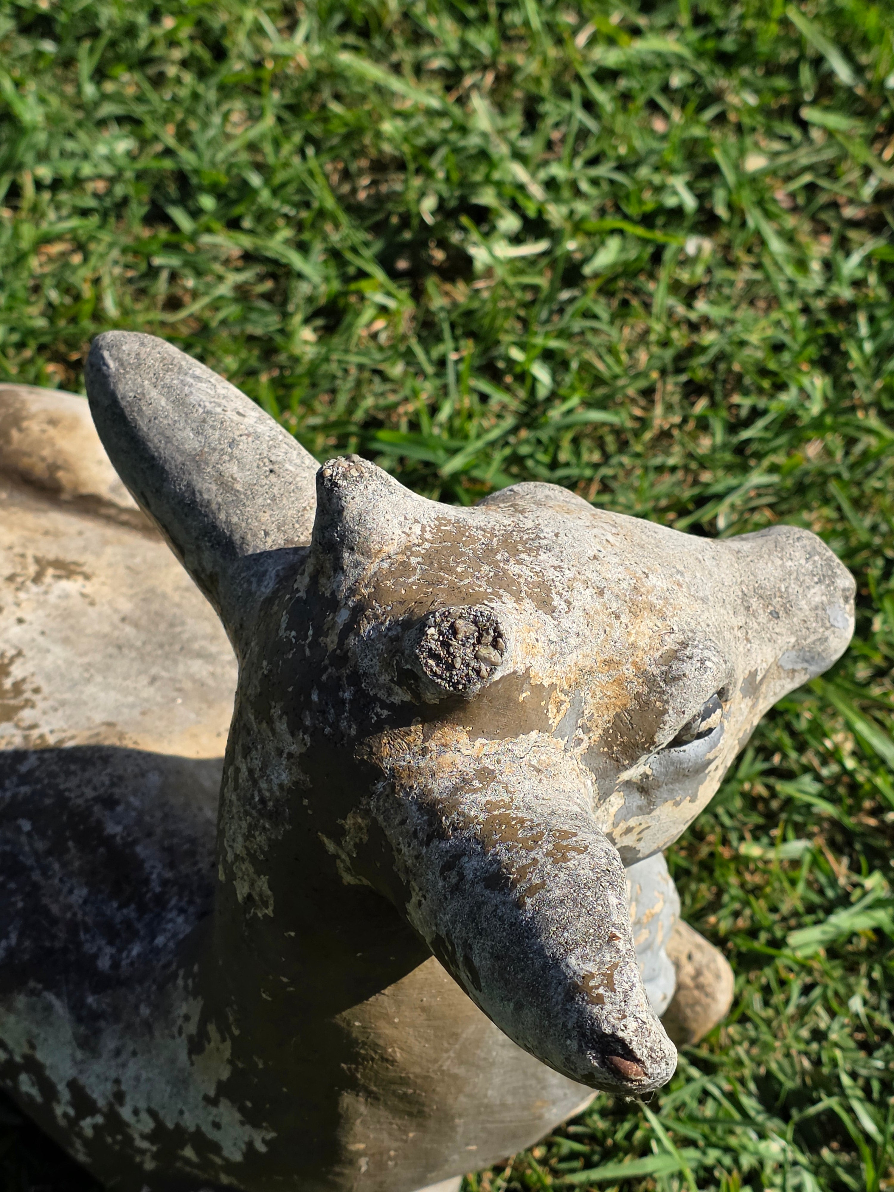 Vintage Concrete Reclining Fawn Deer Garden Statue Ornament 17.5"L