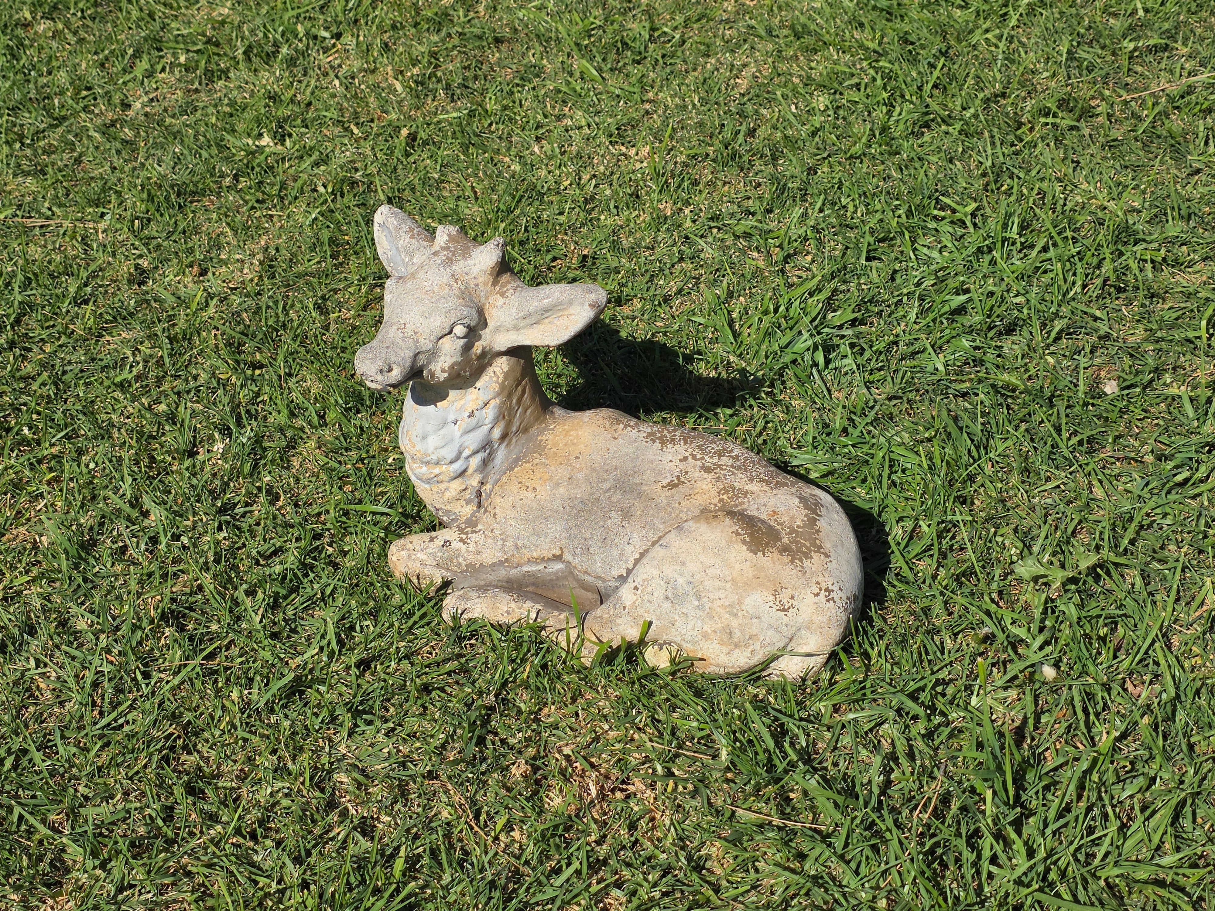 Vintage Concrete Reclining Fawn Deer Garden Statue Ornament 17.5"L