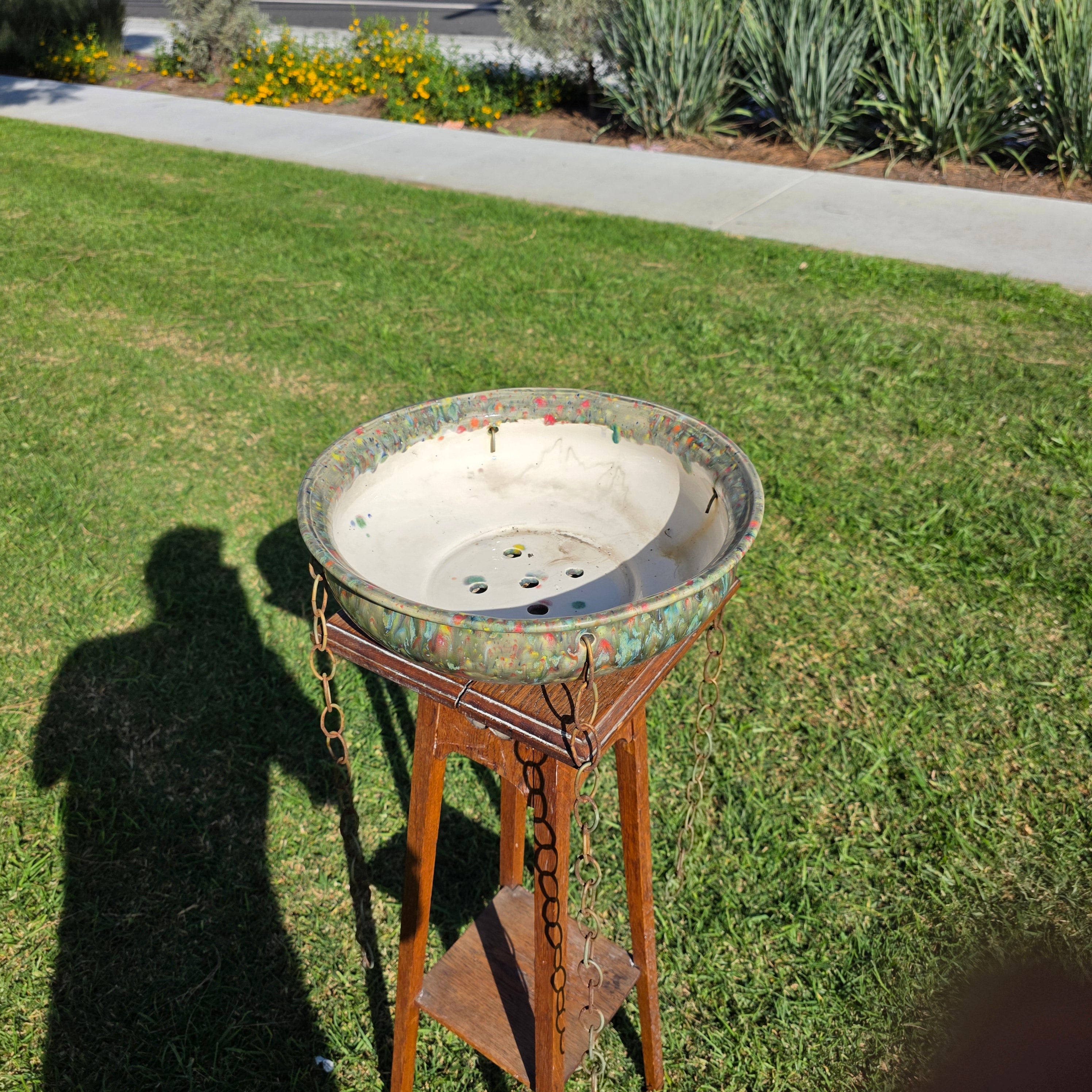 Vintage Studio Art Pottery 15" Multi-Color Drip Glaze Hanging Planter