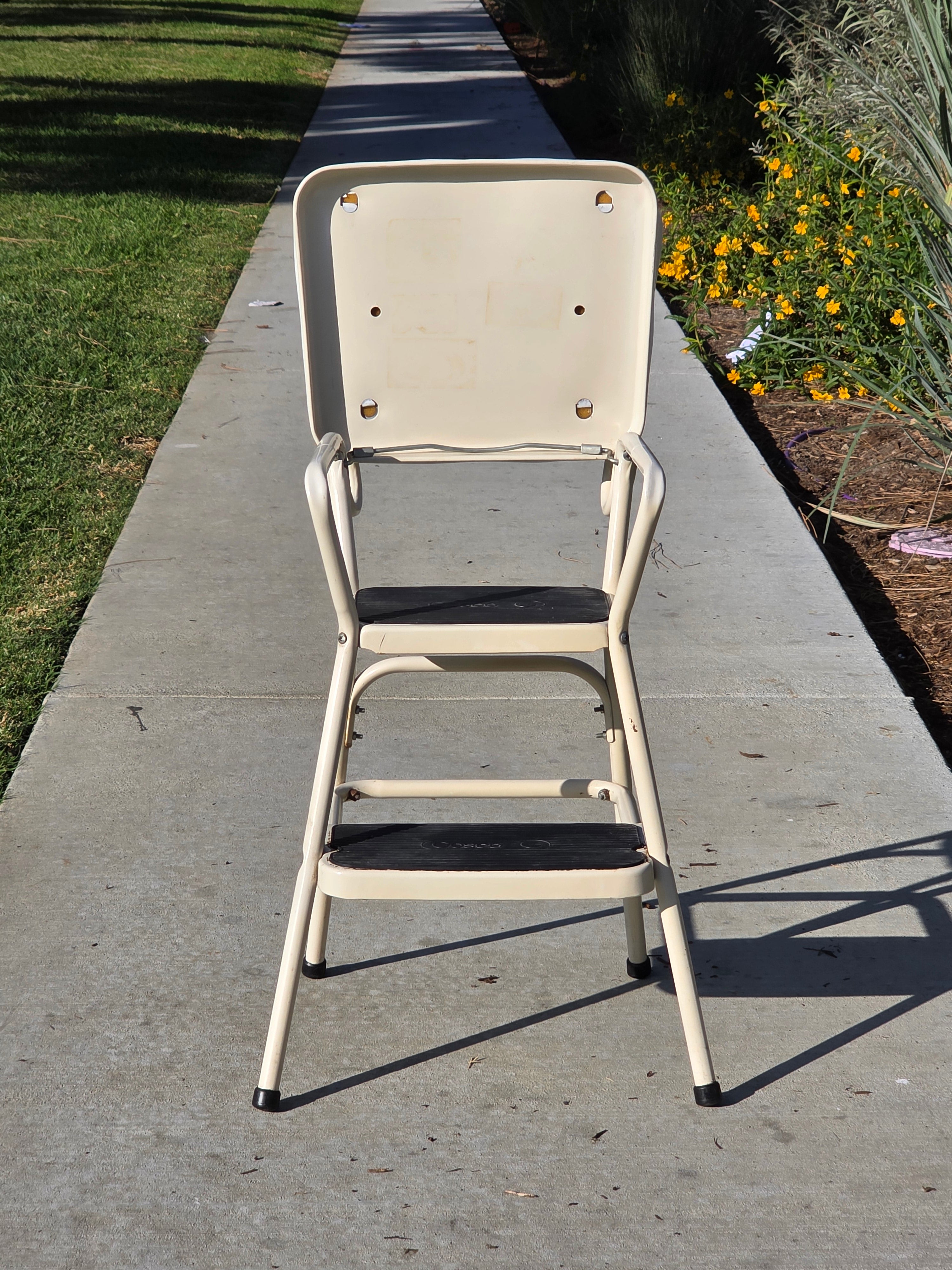 Vintage Cosco Kitchen Step Stool Chair with Lift-Up Seat Cream White