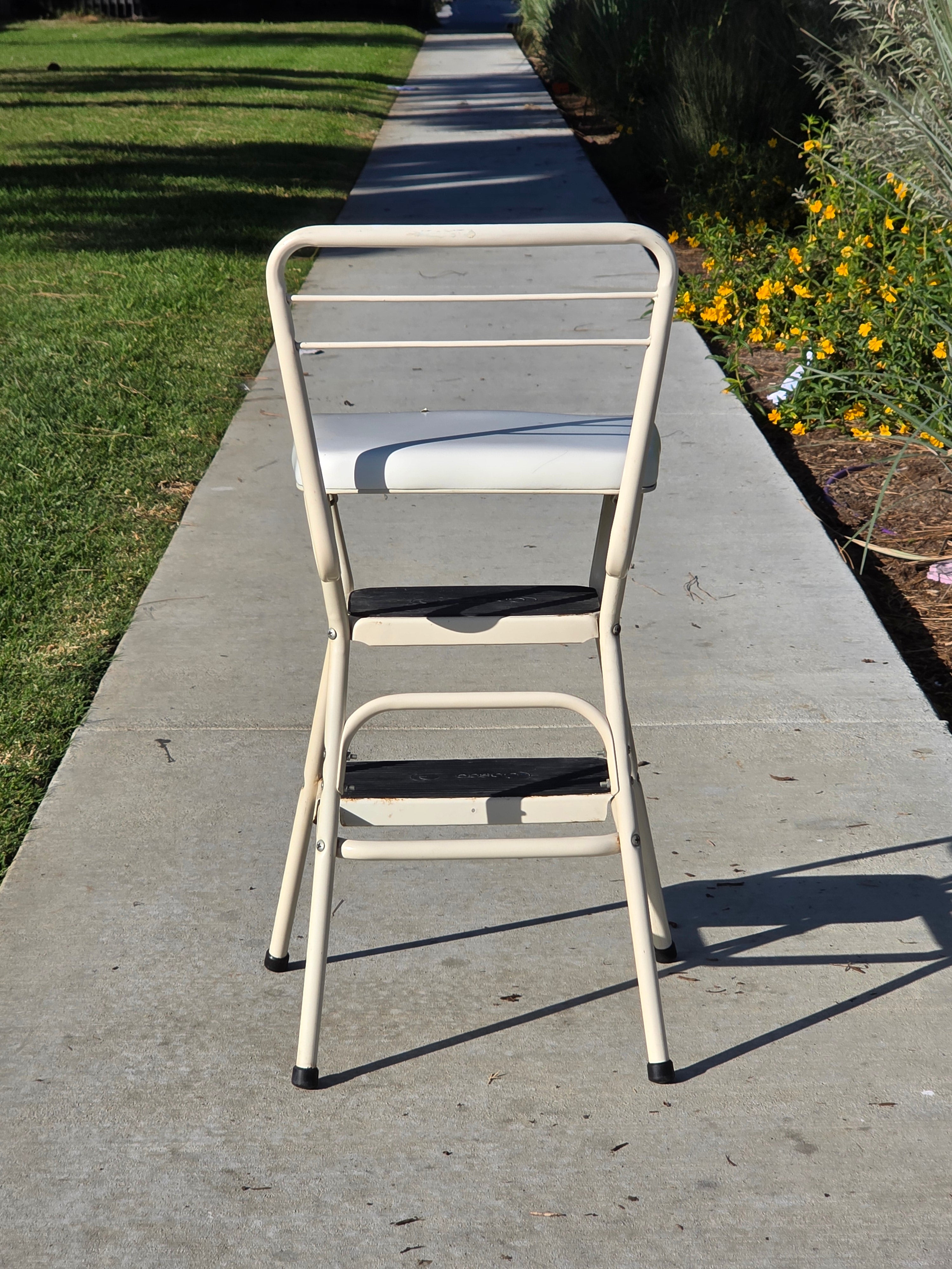 Vintage Cosco Kitchen Step Stool Chair with Lift-Up Seat Cream White