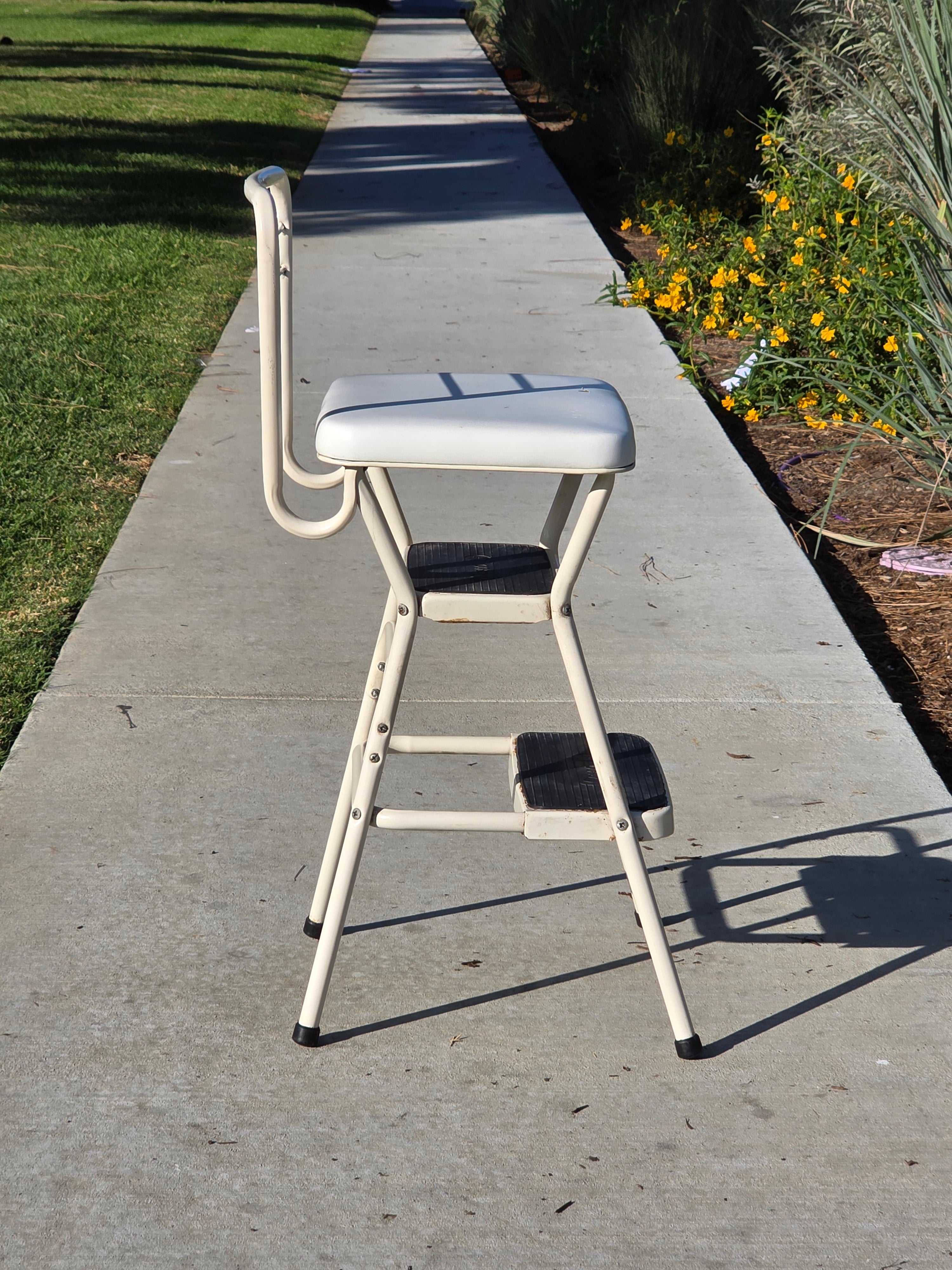 Vintage Cosco Kitchen Step Stool Chair with Lift-Up Seat Cream White
