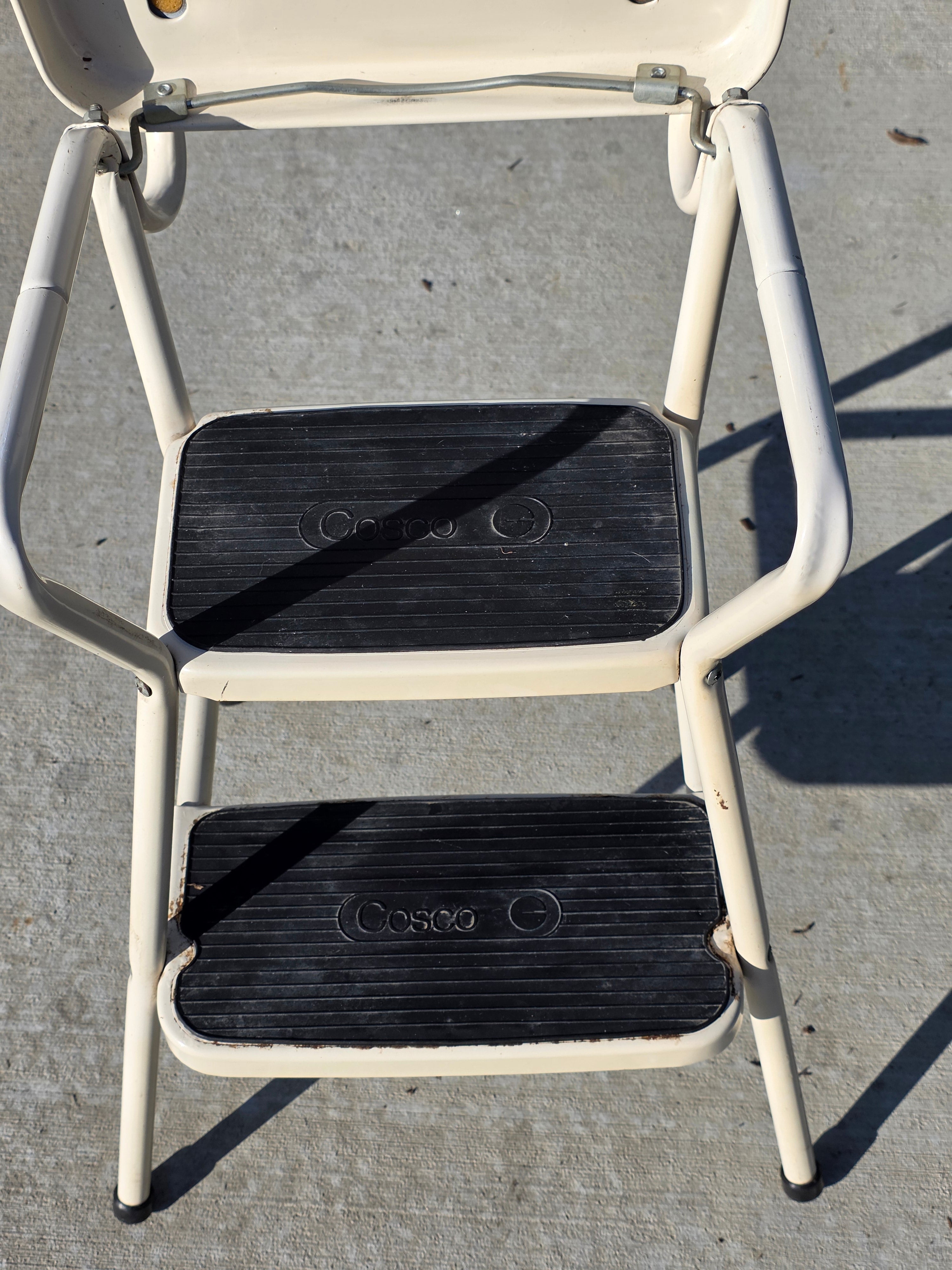 Vintage Cosco Kitchen Step Stool Chair with Lift-Up Seat Cream White