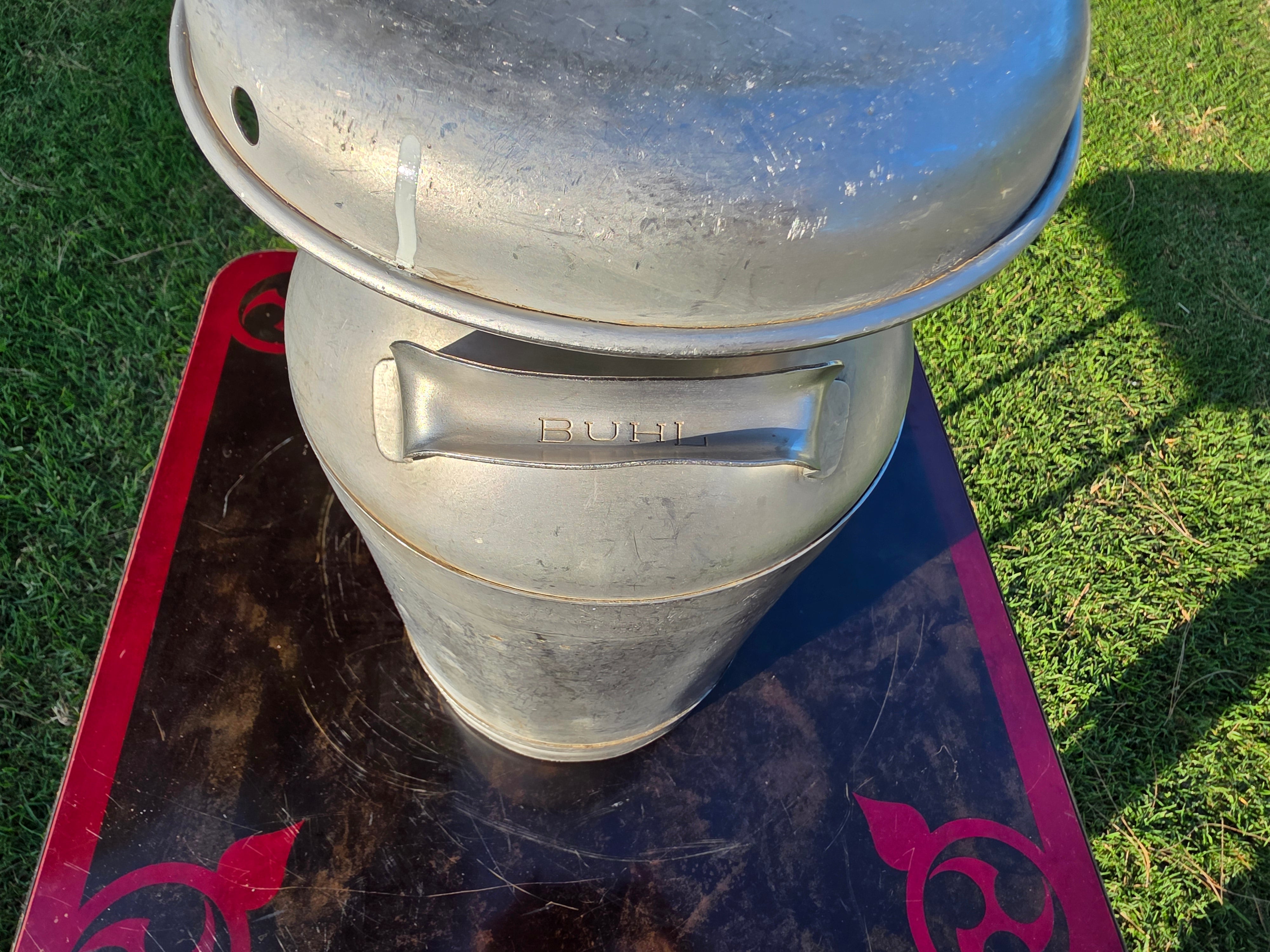 Vintage BUHL 20-Quart Heavy Duty Aluminum Milk Can with Umbrella Lid - 20" H