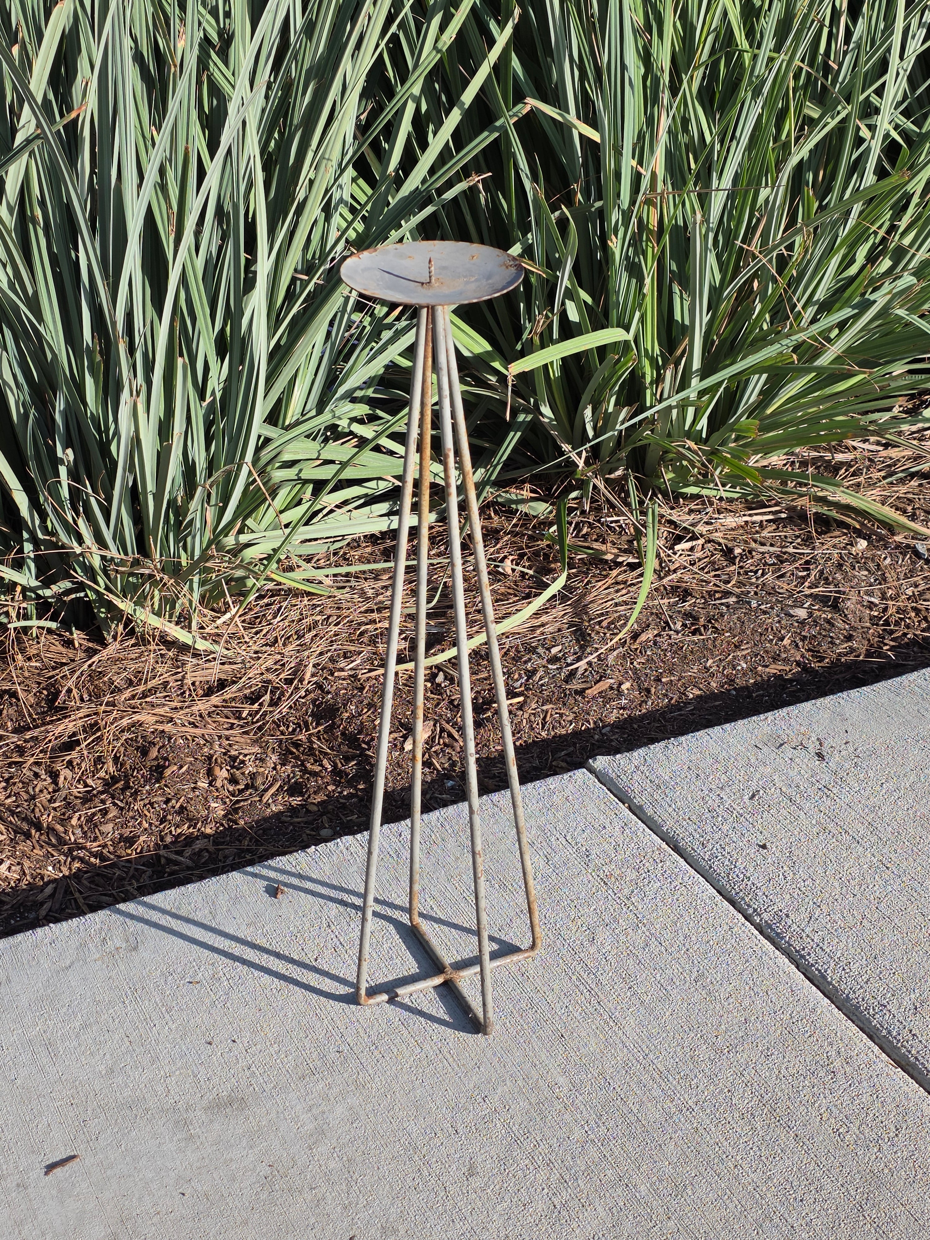 Vintage Mid-Century Modern 4-Leg Iron Pillar Candle Holder Stand 25"H