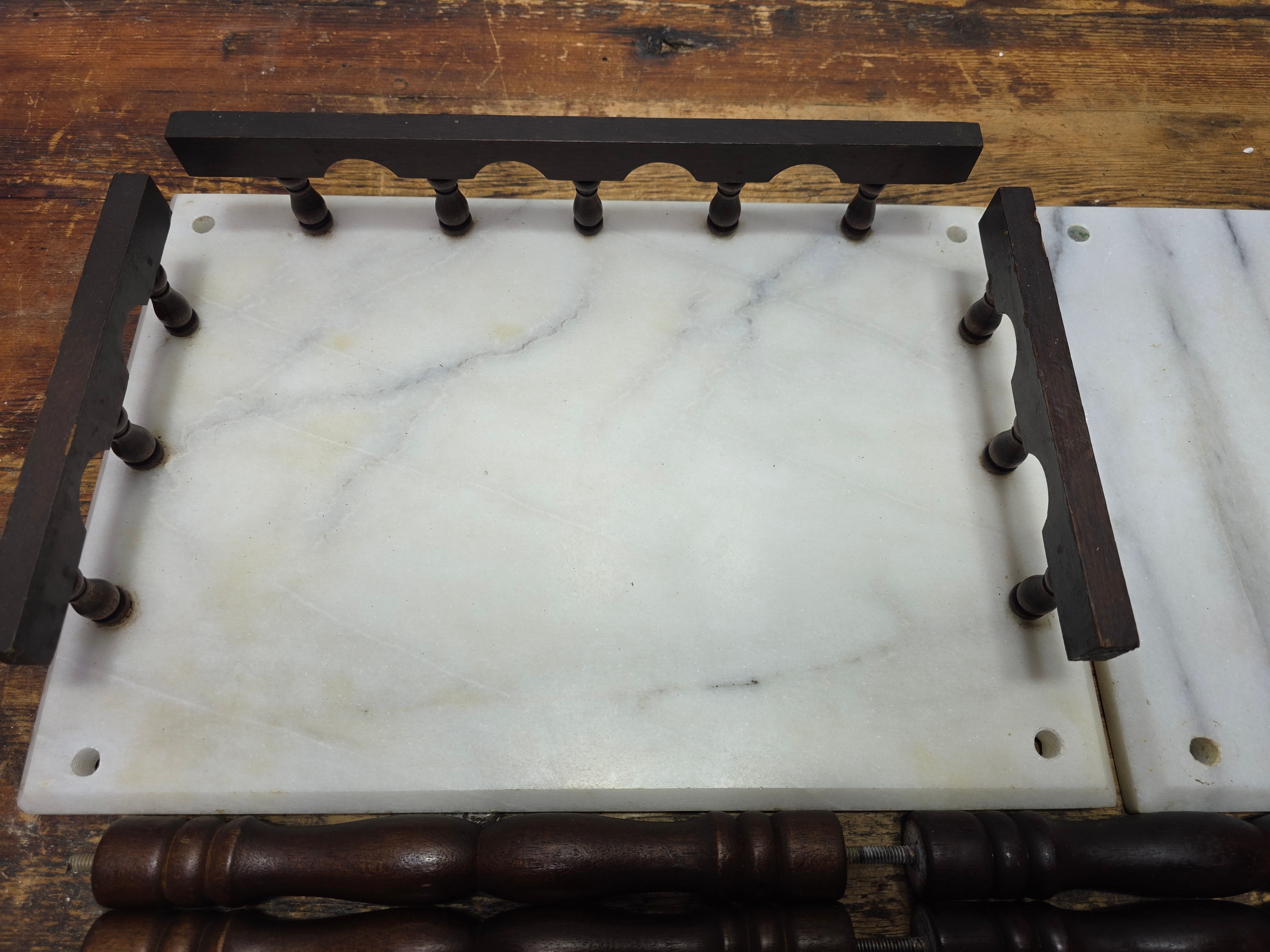 Vintage 2-Tier Marble & Wood Plant Stand Side Table