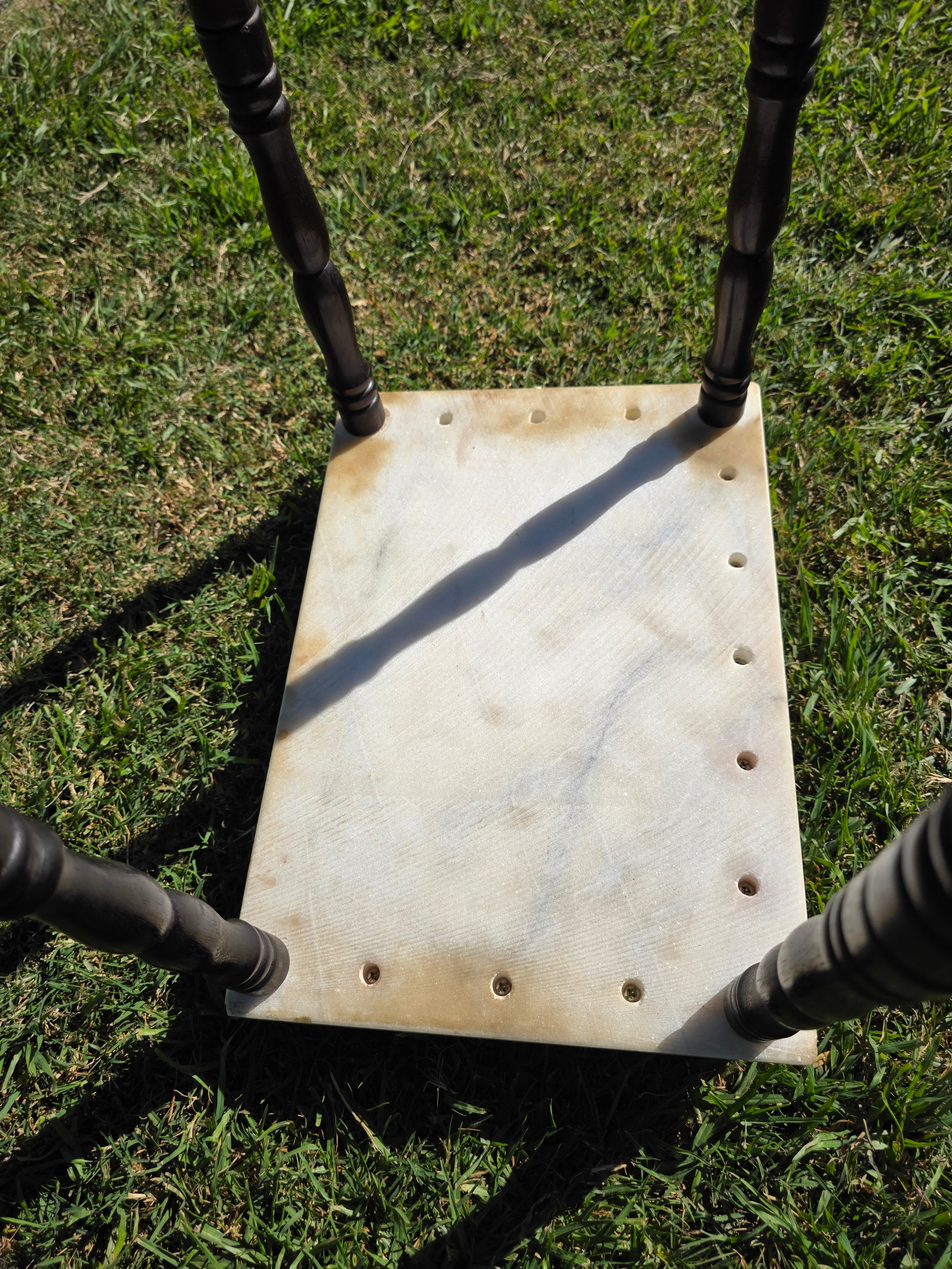 Vintage 2-Tier Marble & Wood Plant Stand Side Table