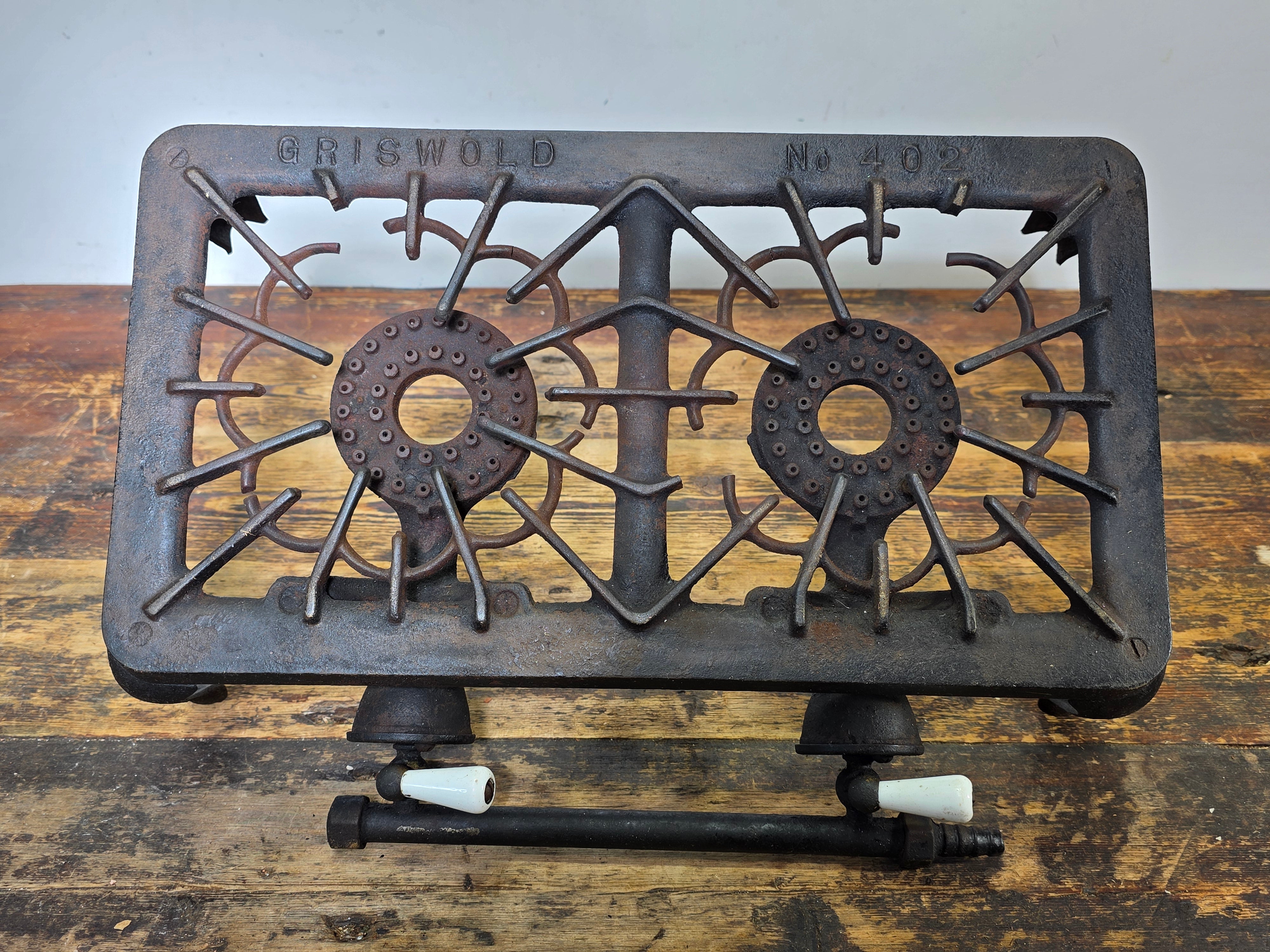 Vintage Griswold No. 402 Cast Iron Dual Burner Camp Stove - Sold As-Is