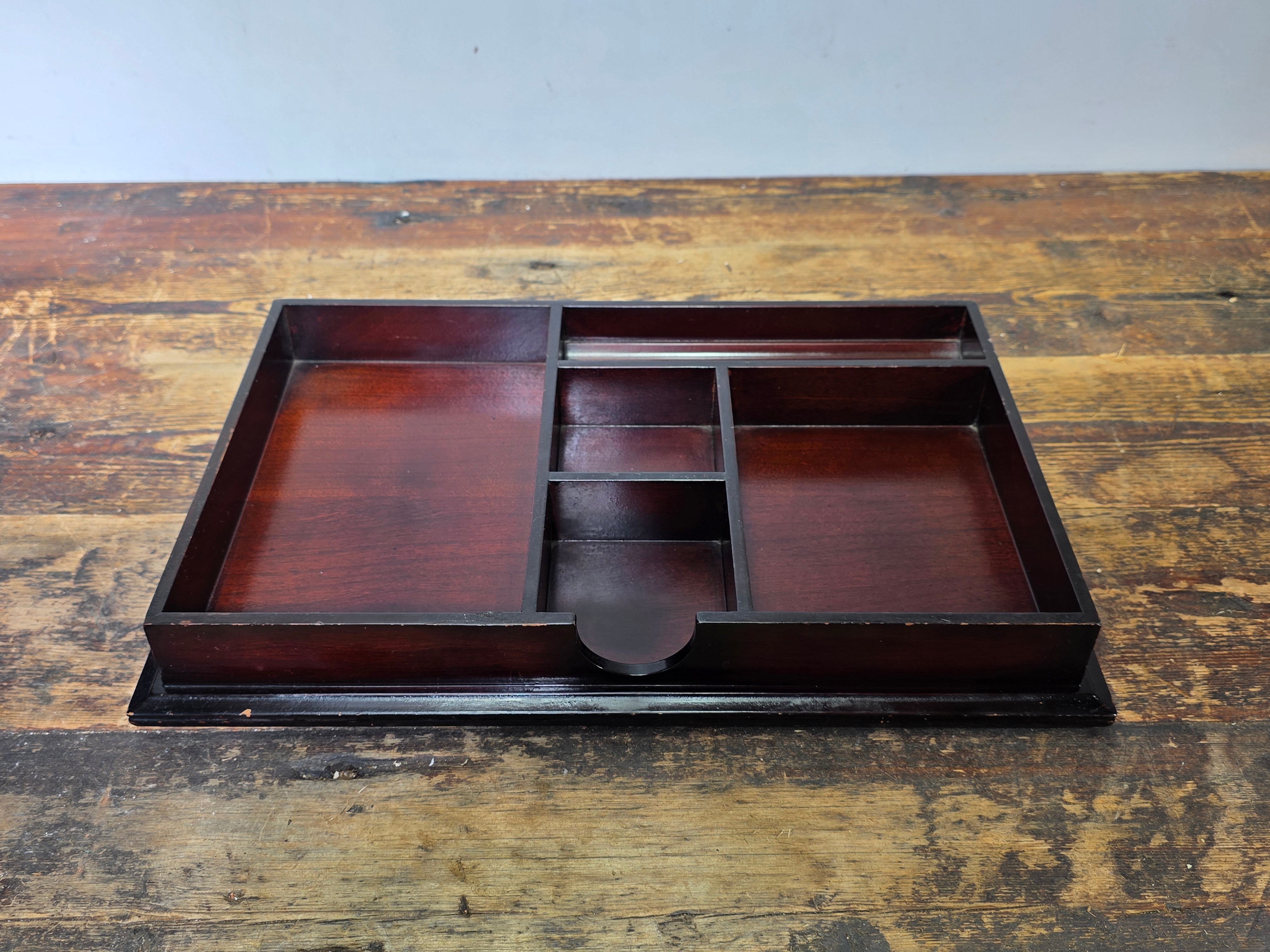 Vintage The Bombay Company Wooden Desk Organizer Tray - Dark Mahogany Finish