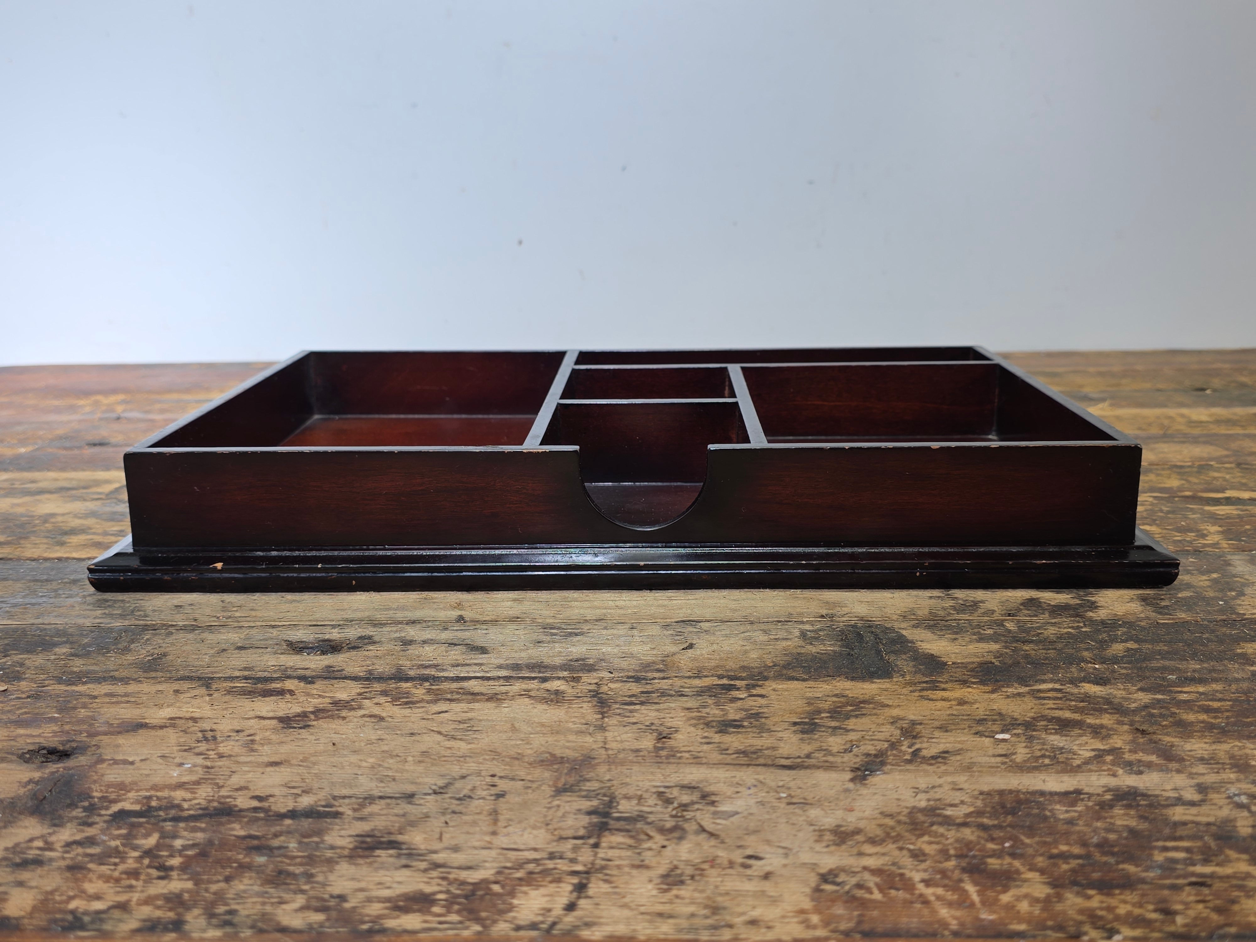 Vintage The Bombay Company Wooden Desk Organizer Tray - Dark Mahogany Finish