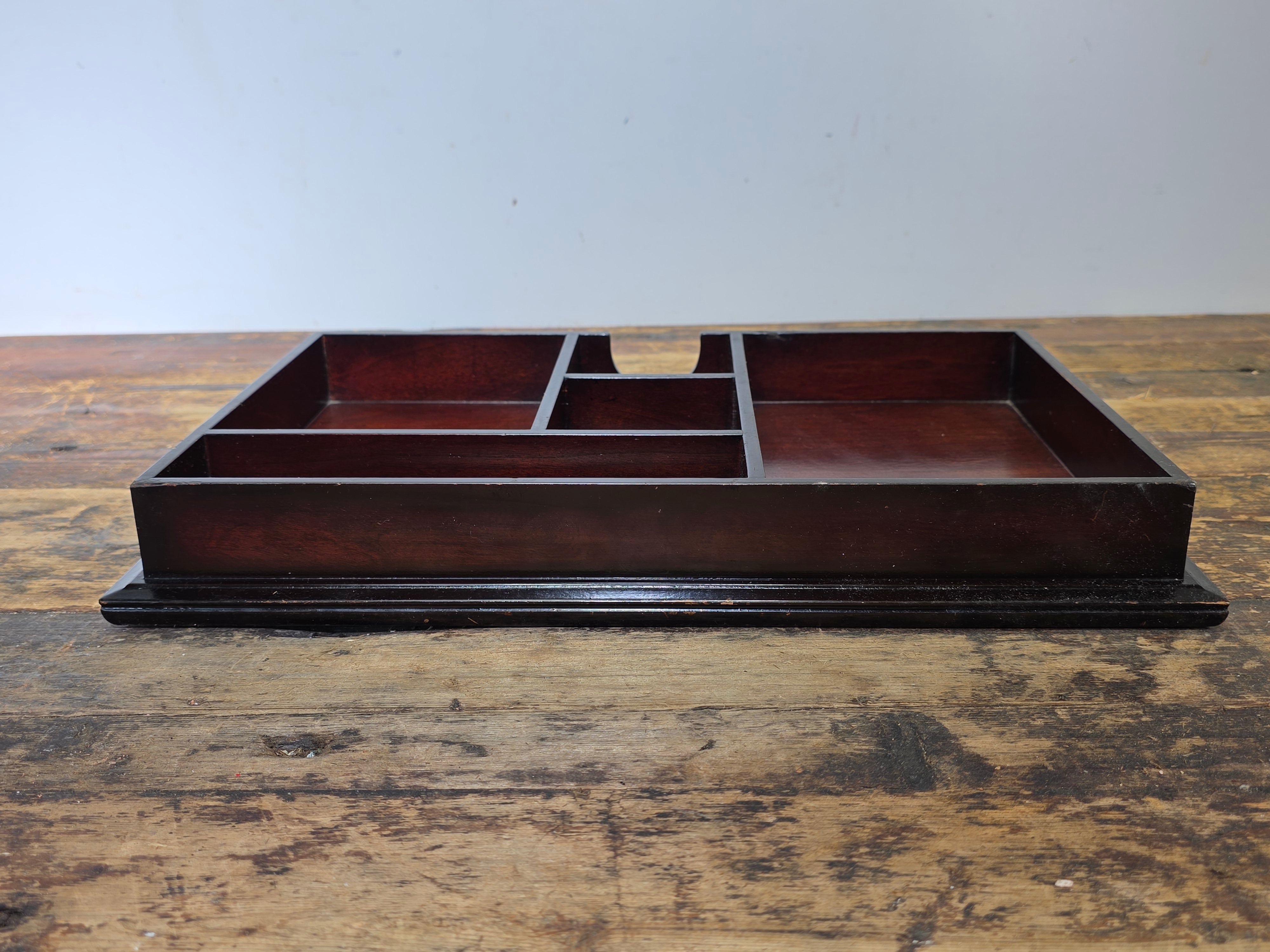 Vintage The Bombay Company Wooden Desk Organizer Tray - Dark Mahogany Finish