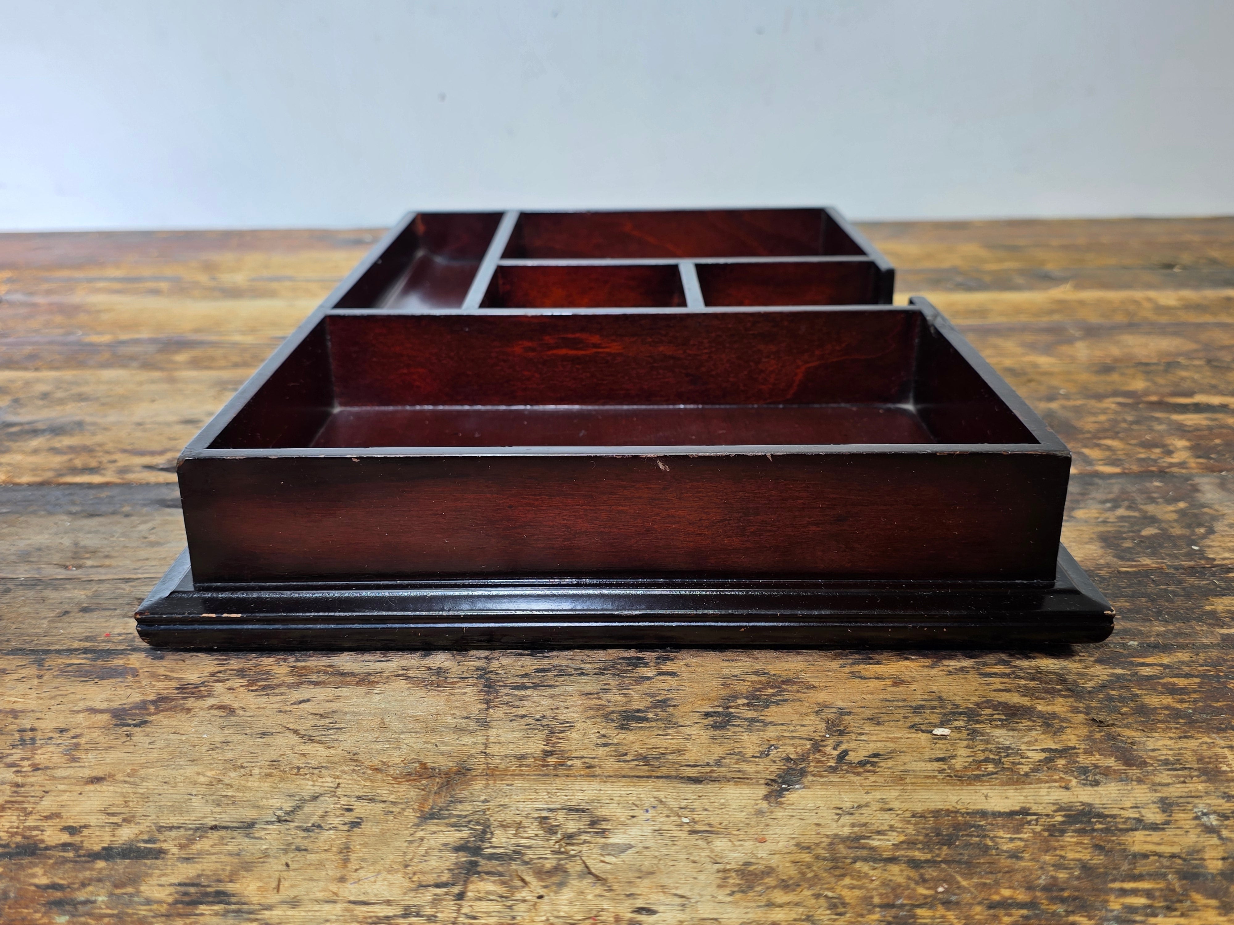 Vintage The Bombay Company Wooden Desk Organizer Tray - Dark Mahogany Finish