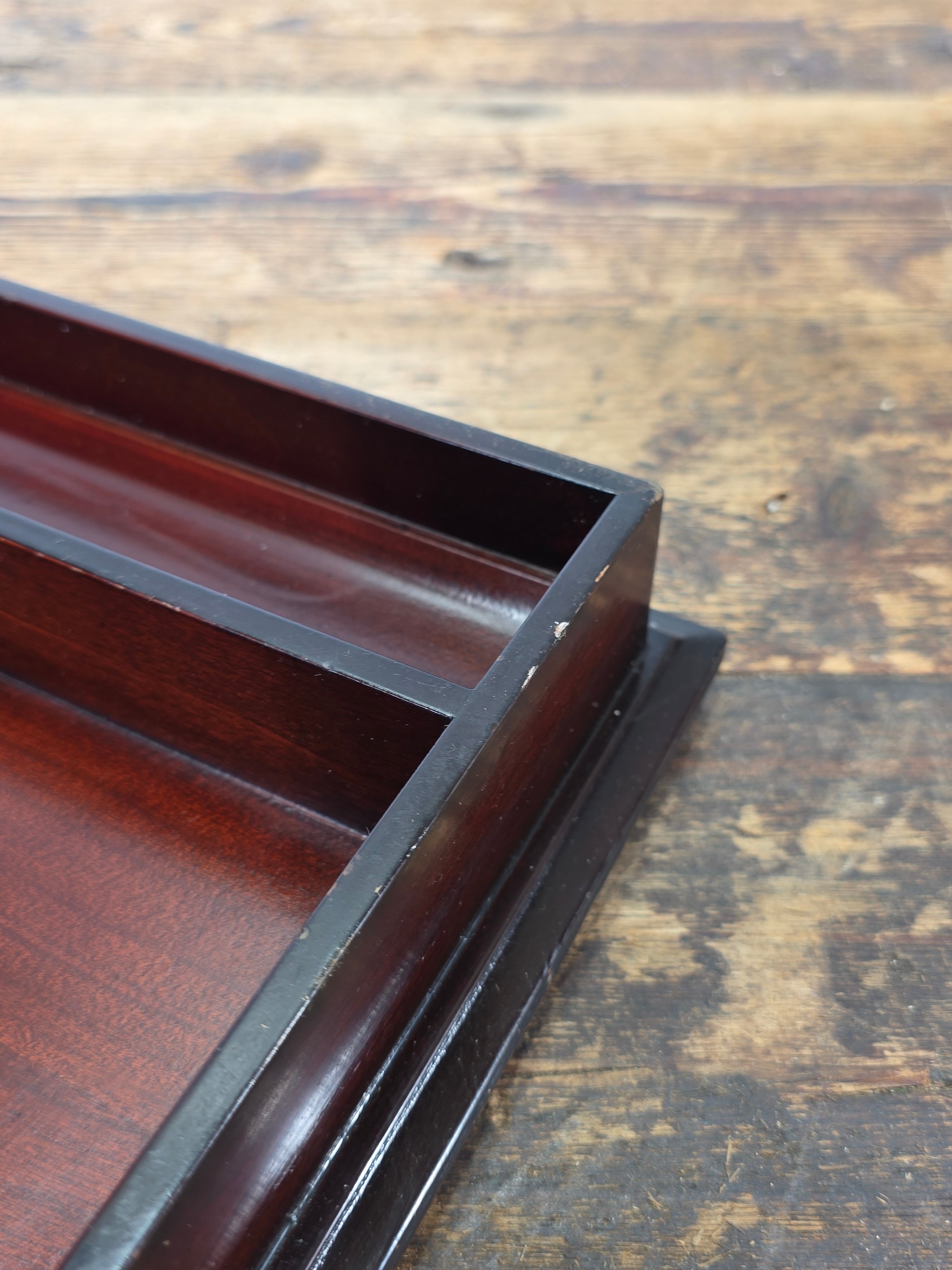 Vintage The Bombay Company Wooden Desk Organizer Tray - Dark Mahogany Finish