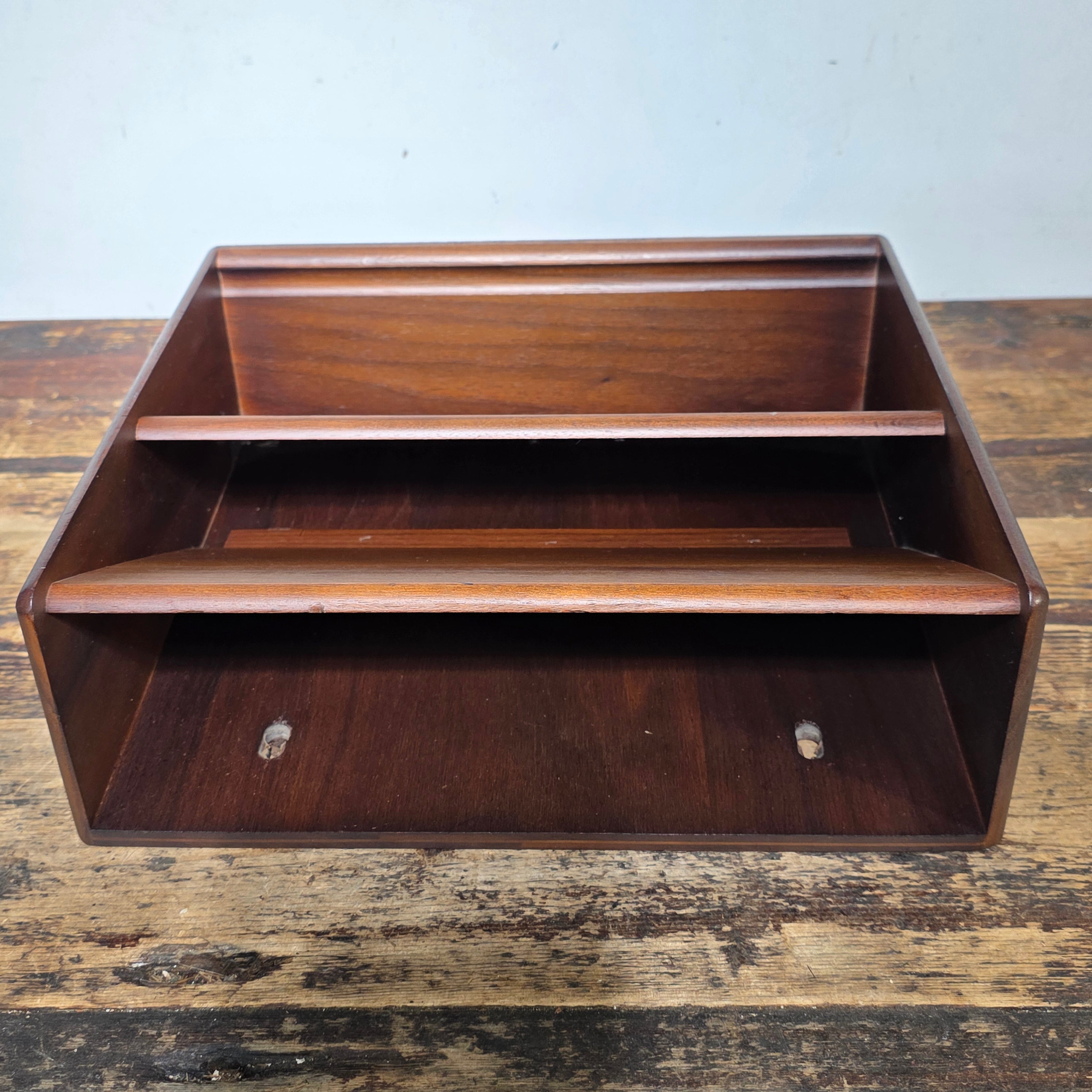 Mid-Century Modern Walnut Wall-Mounted Document Organizer