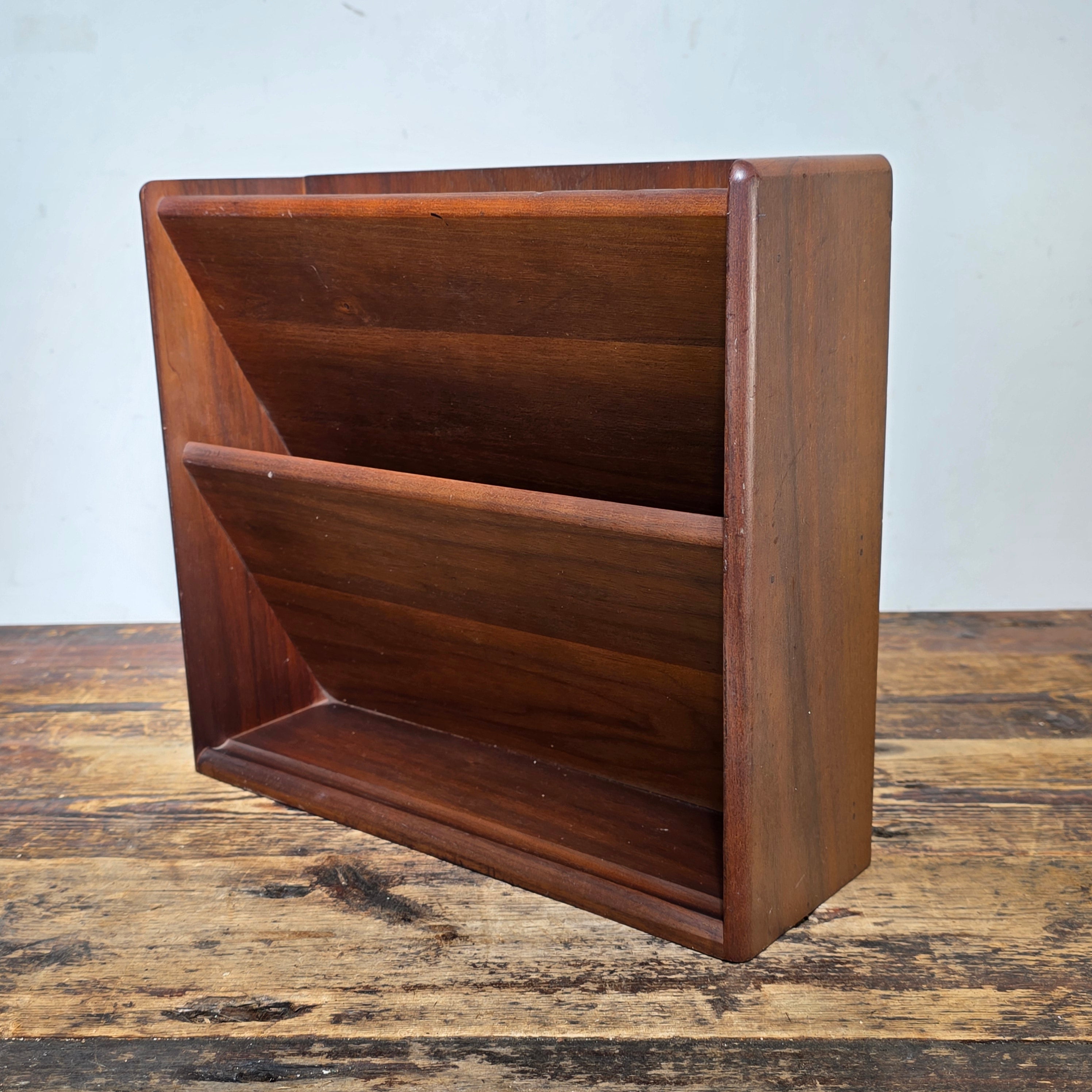 Mid-Century Modern Walnut Wall-Mounted Document Organizer
