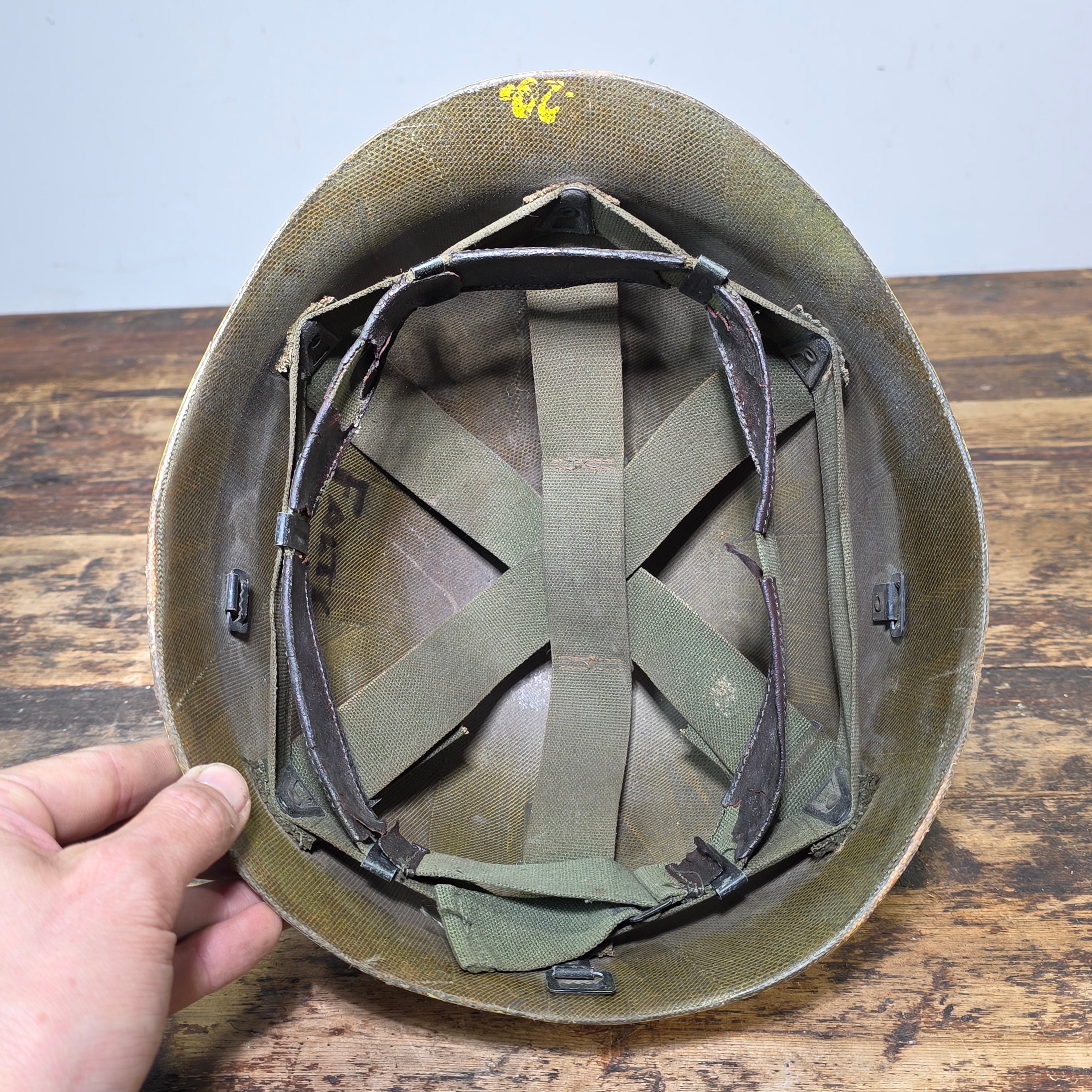WWII M1 Helmet Liner Firestone Vietnam Era Reissue Civil Use Yellow Painted 29