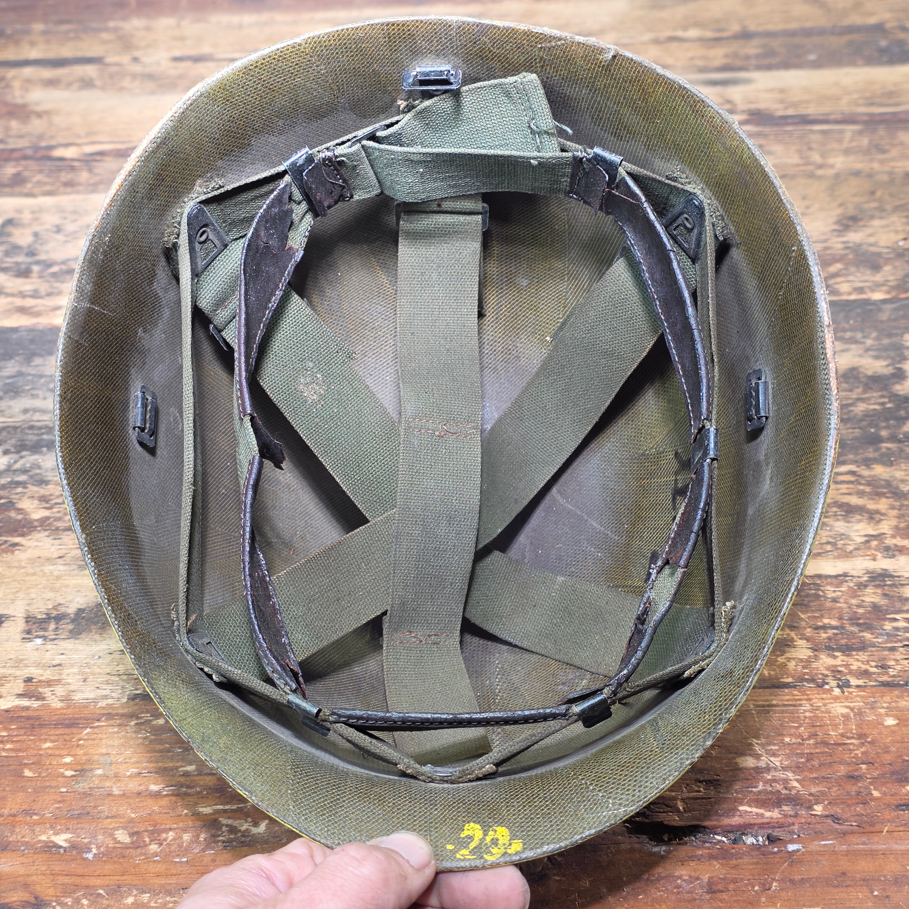 WWII M1 Helmet Liner Firestone Vietnam Era Reissue Civil Use Yellow Painted 29