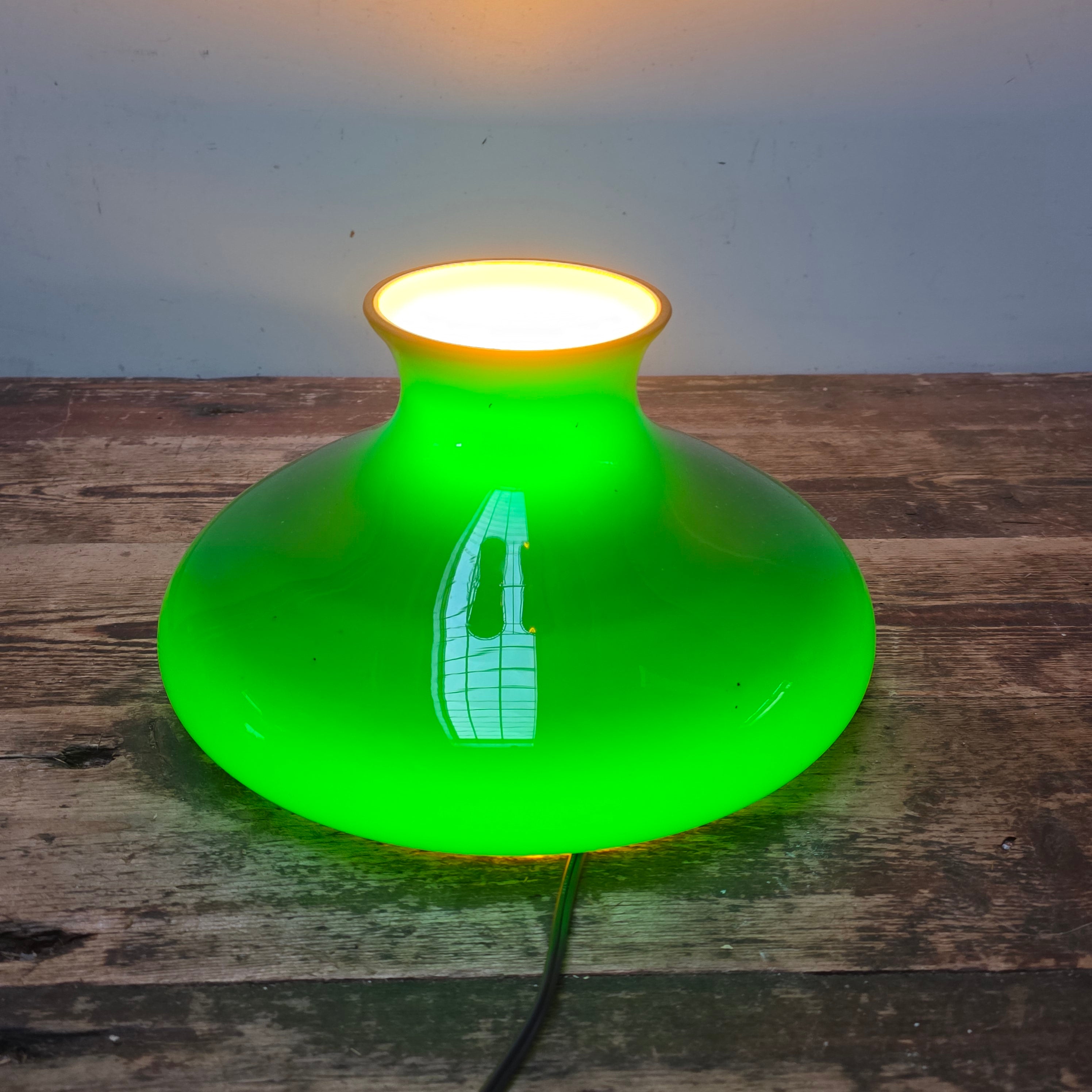 Vintage Lightcraft of California Emerald Green Glass Lamp Shade 11.75"Dia x 6.5"H
