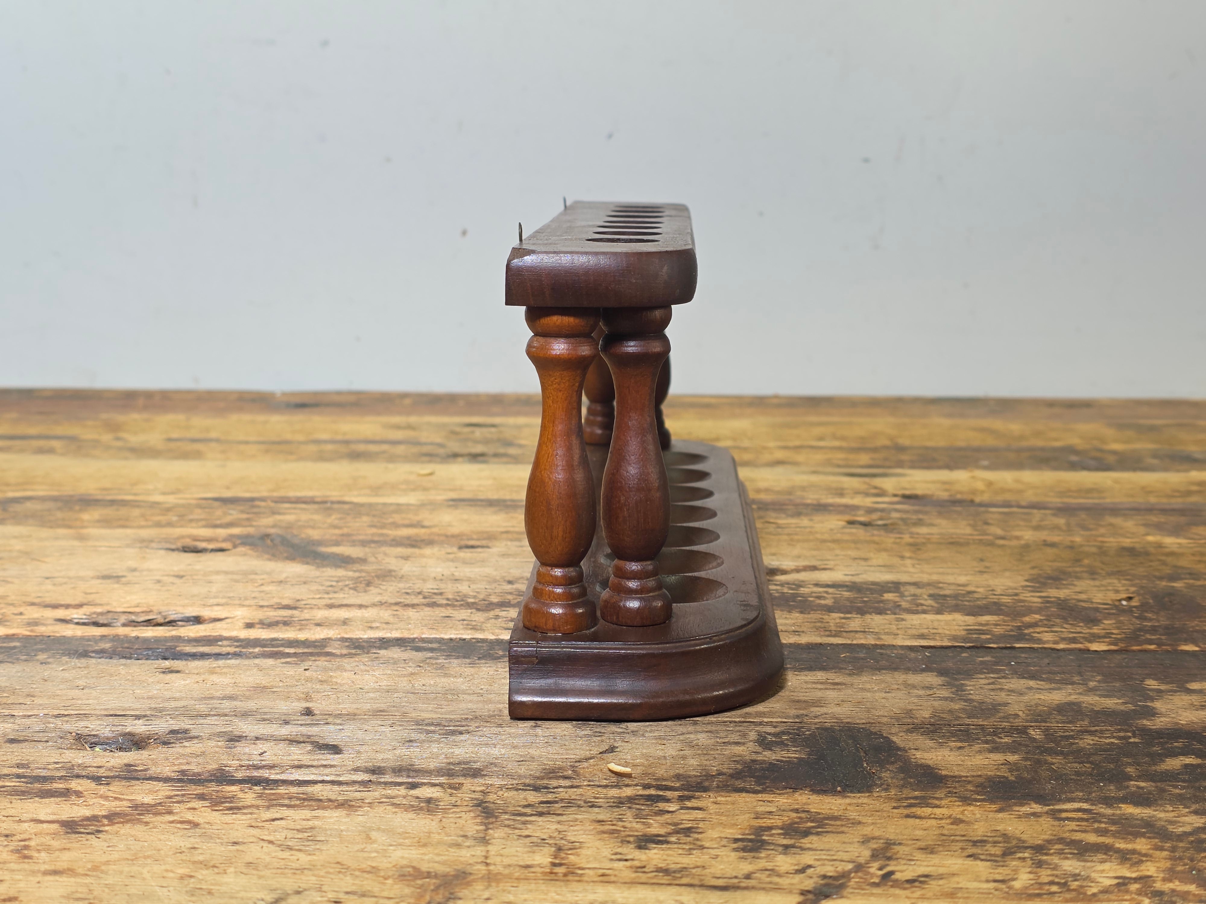 Vintage Mid Century Modern Wood Pipe Rack Holder Wall Mount Stand 7 Slot MCM