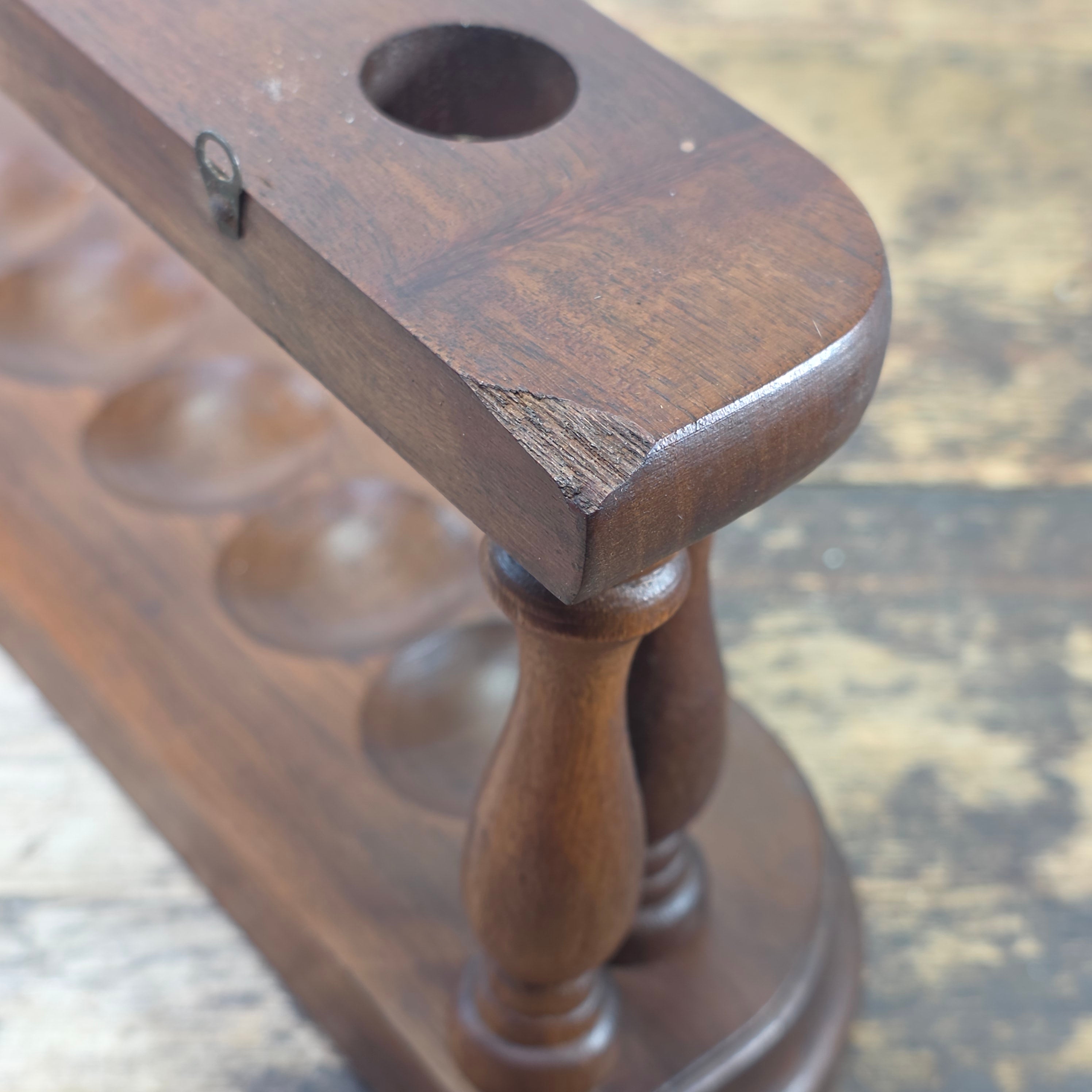 Vintage Mid Century Modern Wood Pipe Rack Holder Wall Mount Stand 7 Slot MCM