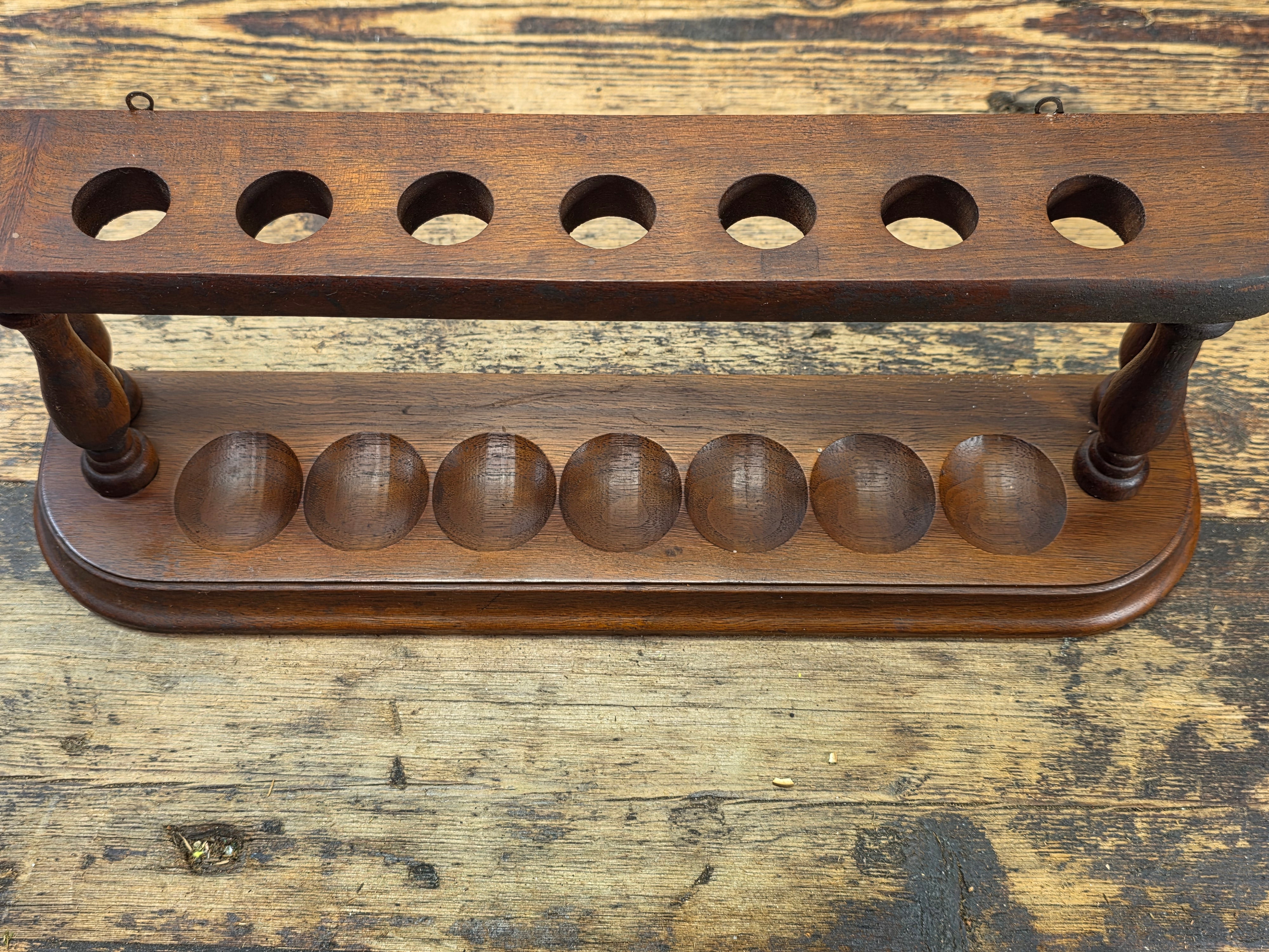 Vintage Mid Century Modern Wood Pipe Rack Holder Wall Mount Stand 7 Slot MCM