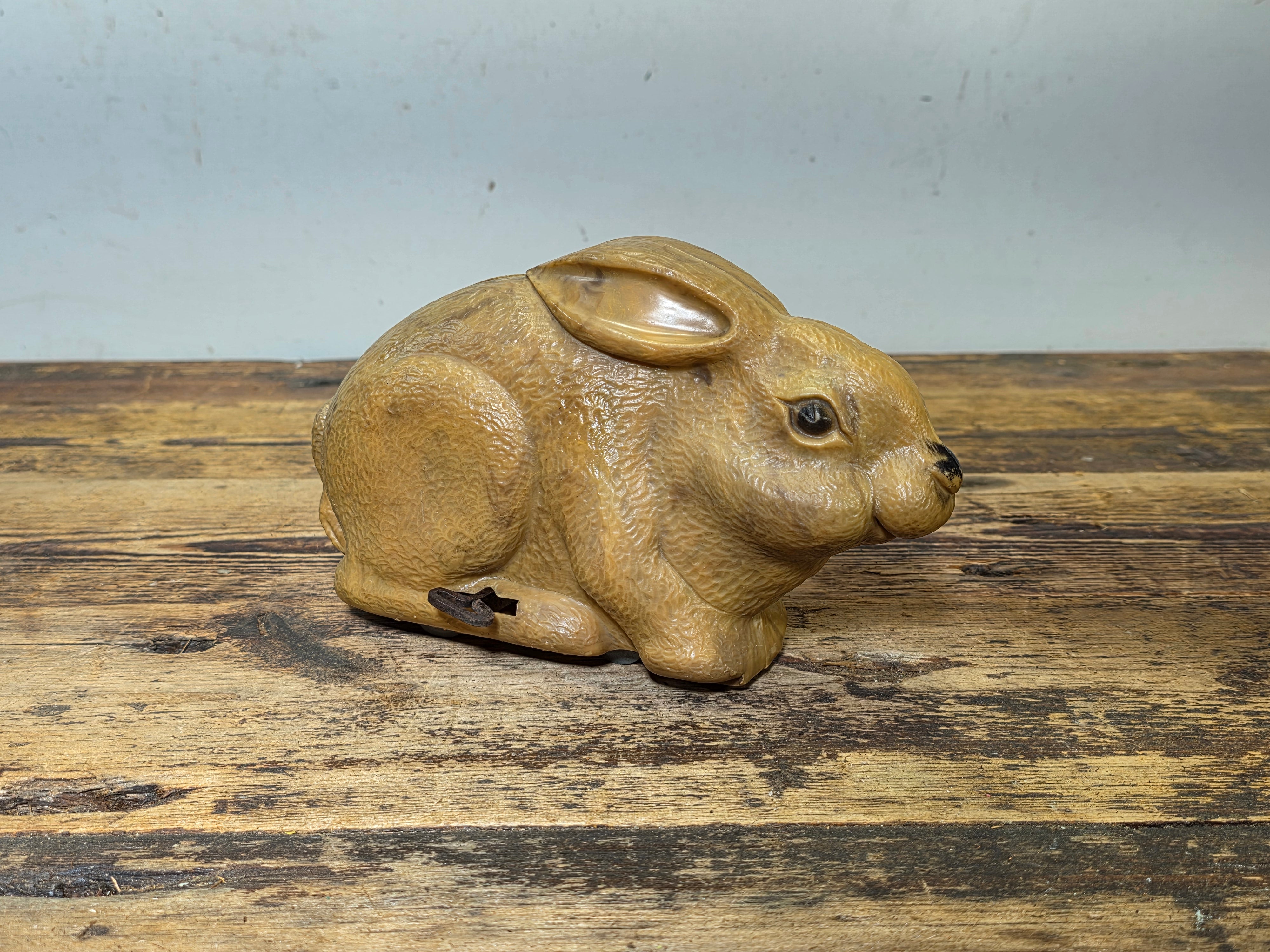 Vintage Louis Marx Rabbit Bunny Wind Up Toy Brown Celluloid Plastic Running 8"