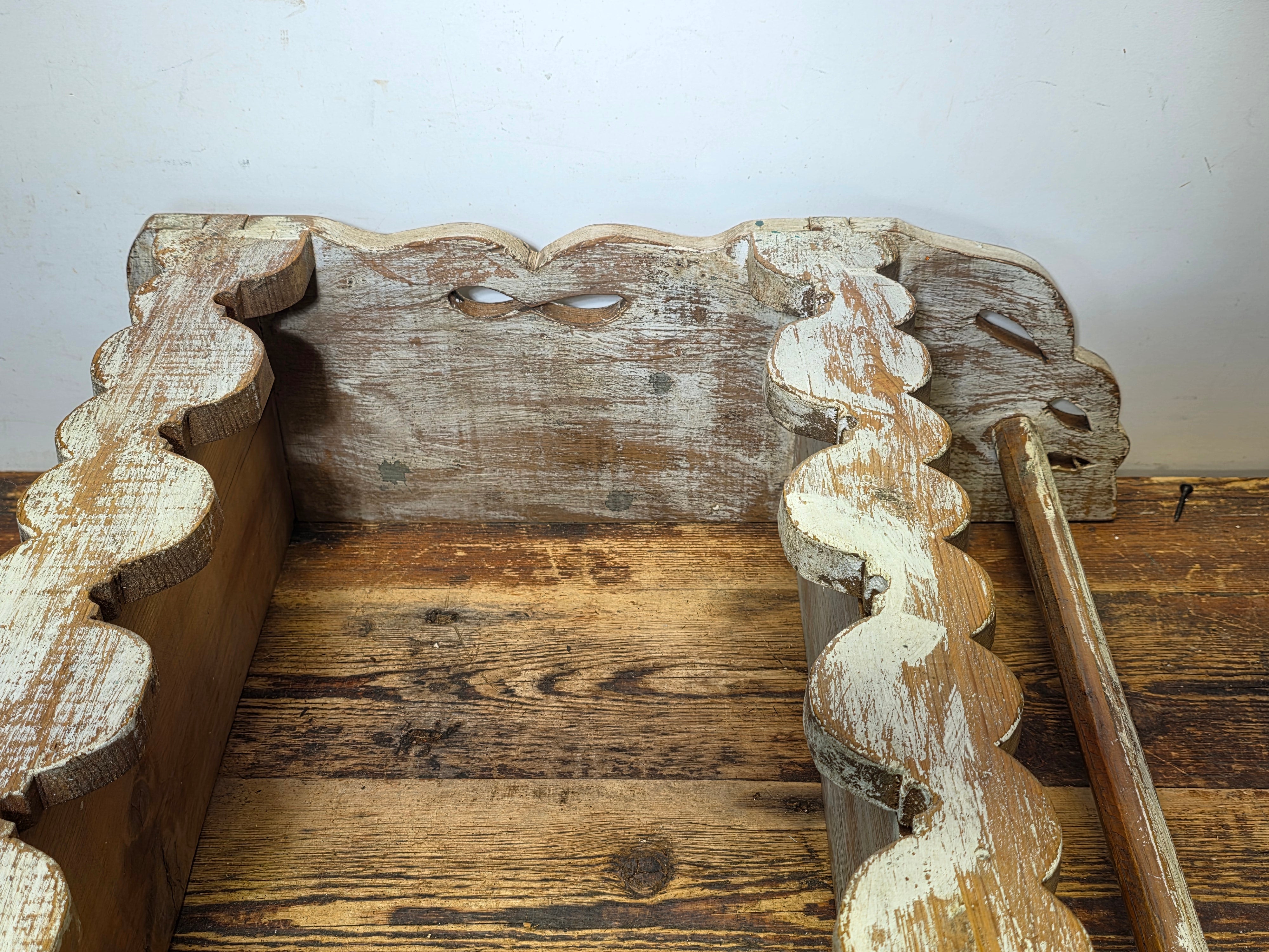 Vintage Mexican Wood Wall Shelf Scalloped Pine Rustic Farmhouse Towel Bar Mexico