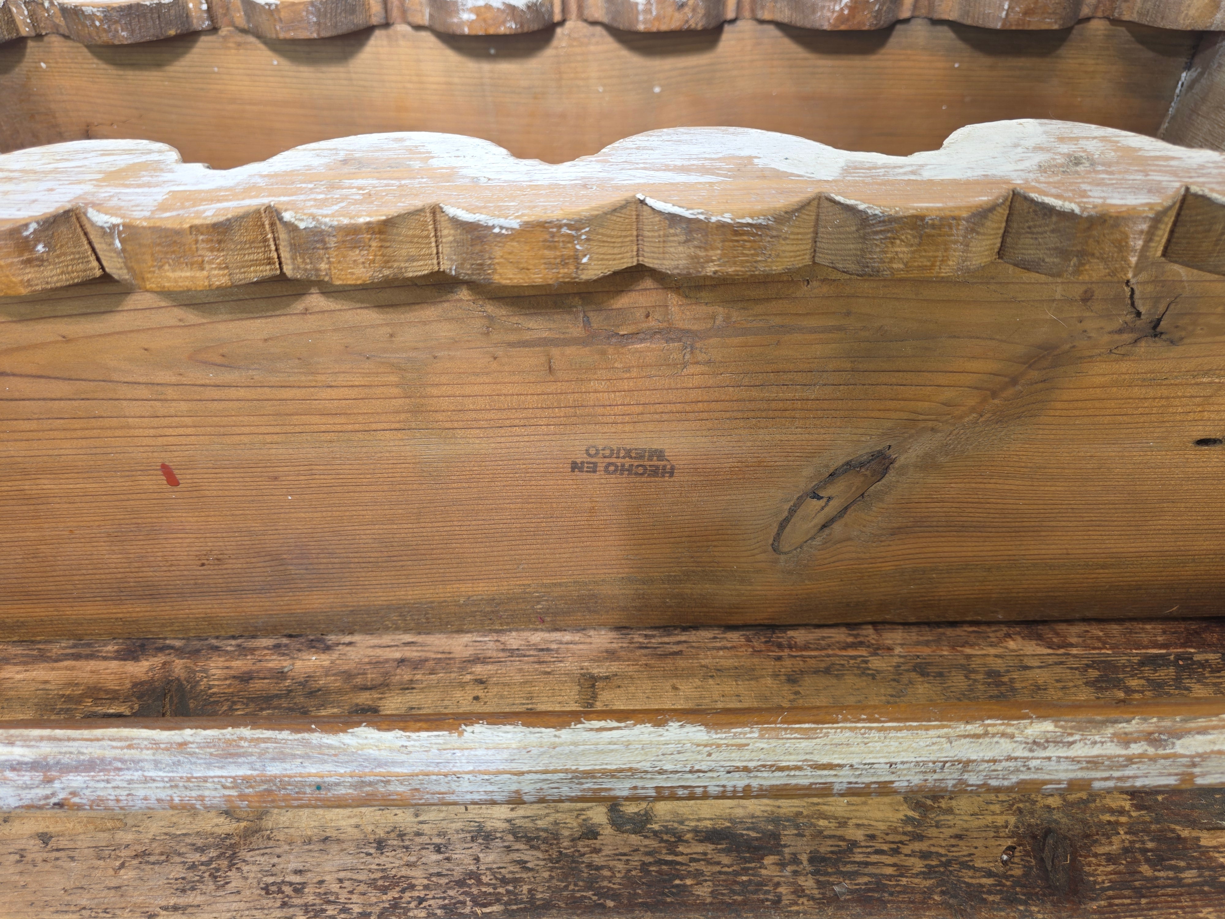 Vintage Mexican Wood Wall Shelf Scalloped Pine Rustic Farmhouse Towel Bar Mexico