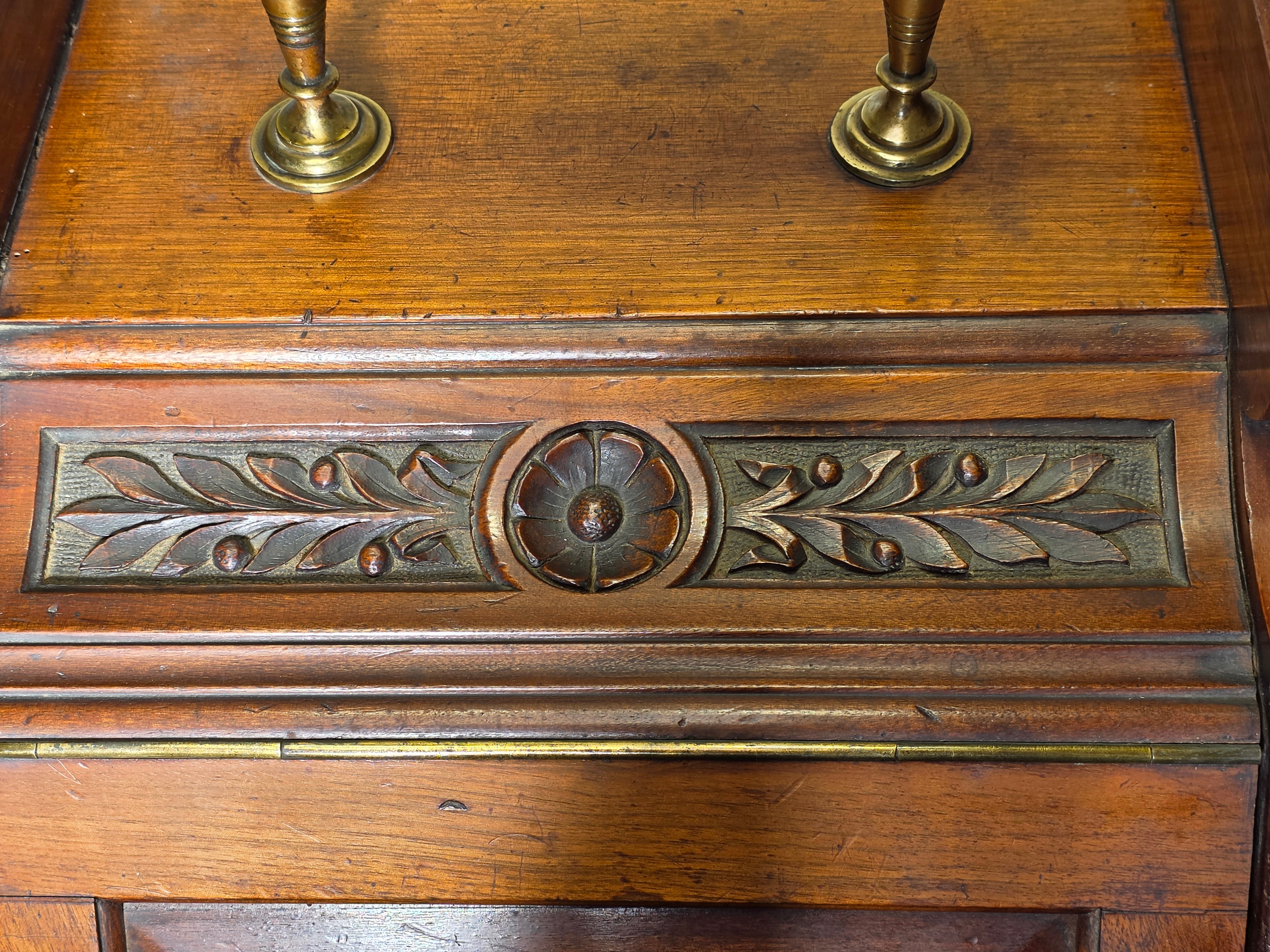 Antique Victorian Oak Coal Scuttle Box Brass Handle w/ Shovel 1900s