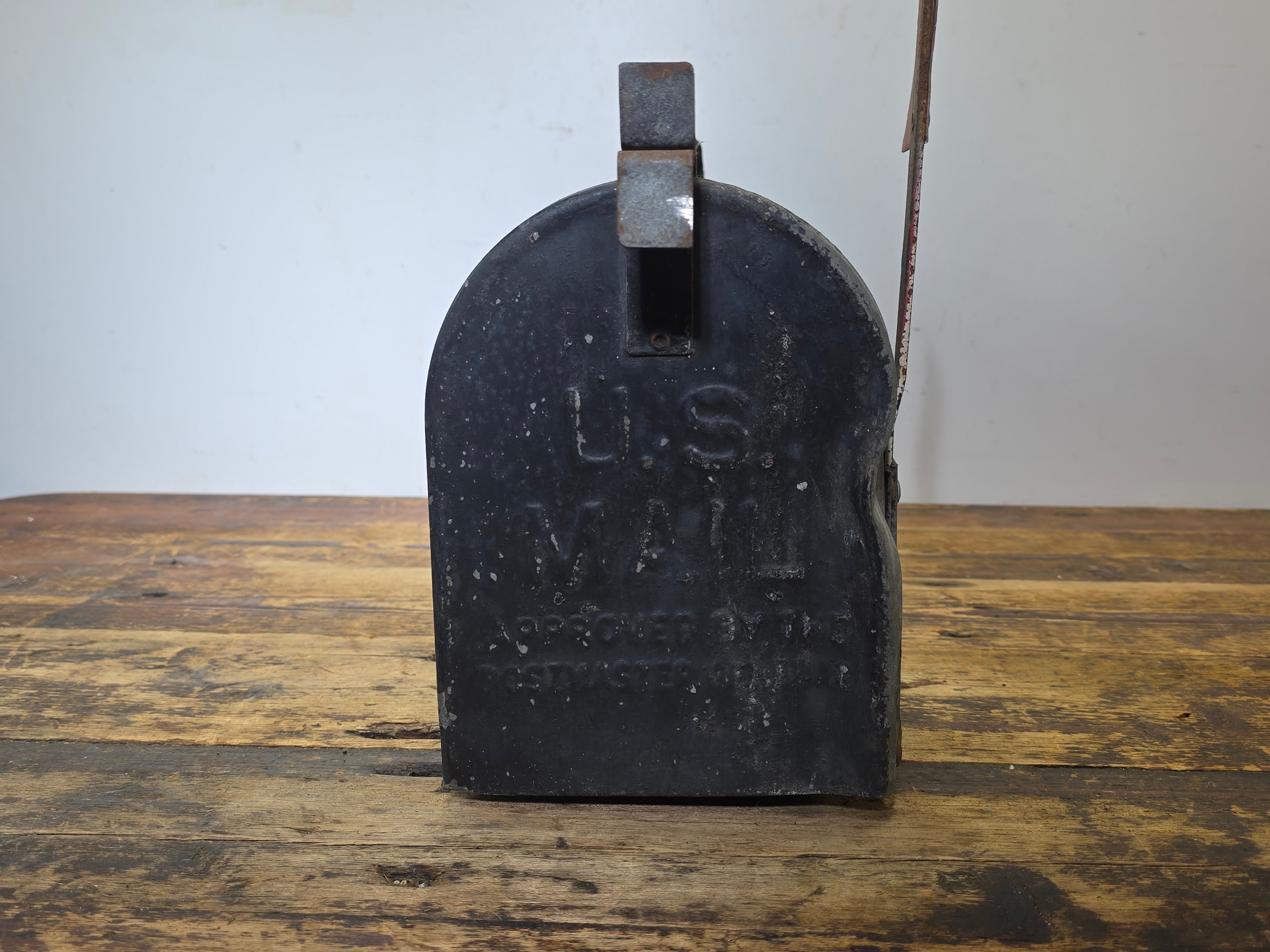 Vintage Superior Sheet Metal Mailbox Wood Bottom Industrial US Mail 5069 1940s
