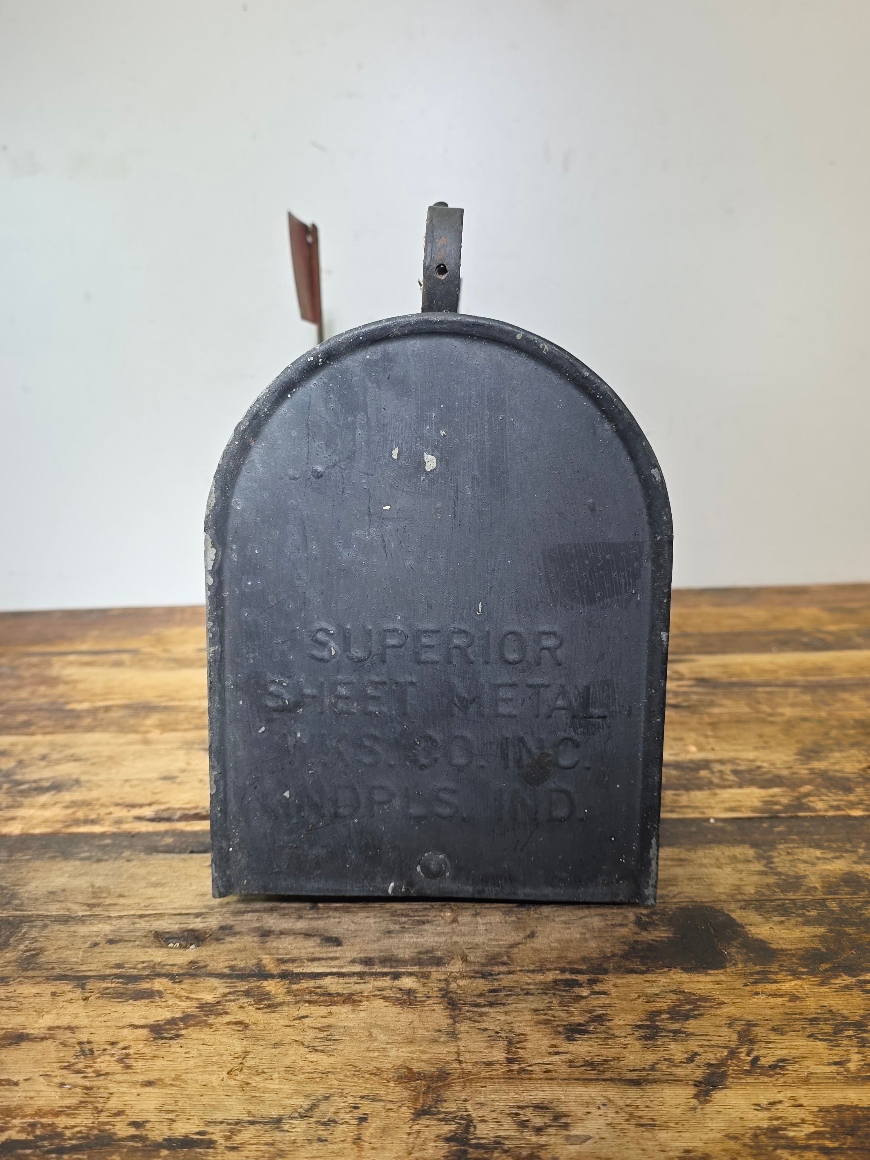 Vintage Superior Sheet Metal Mailbox Wood Bottom Industrial US Mail 5069 1940s