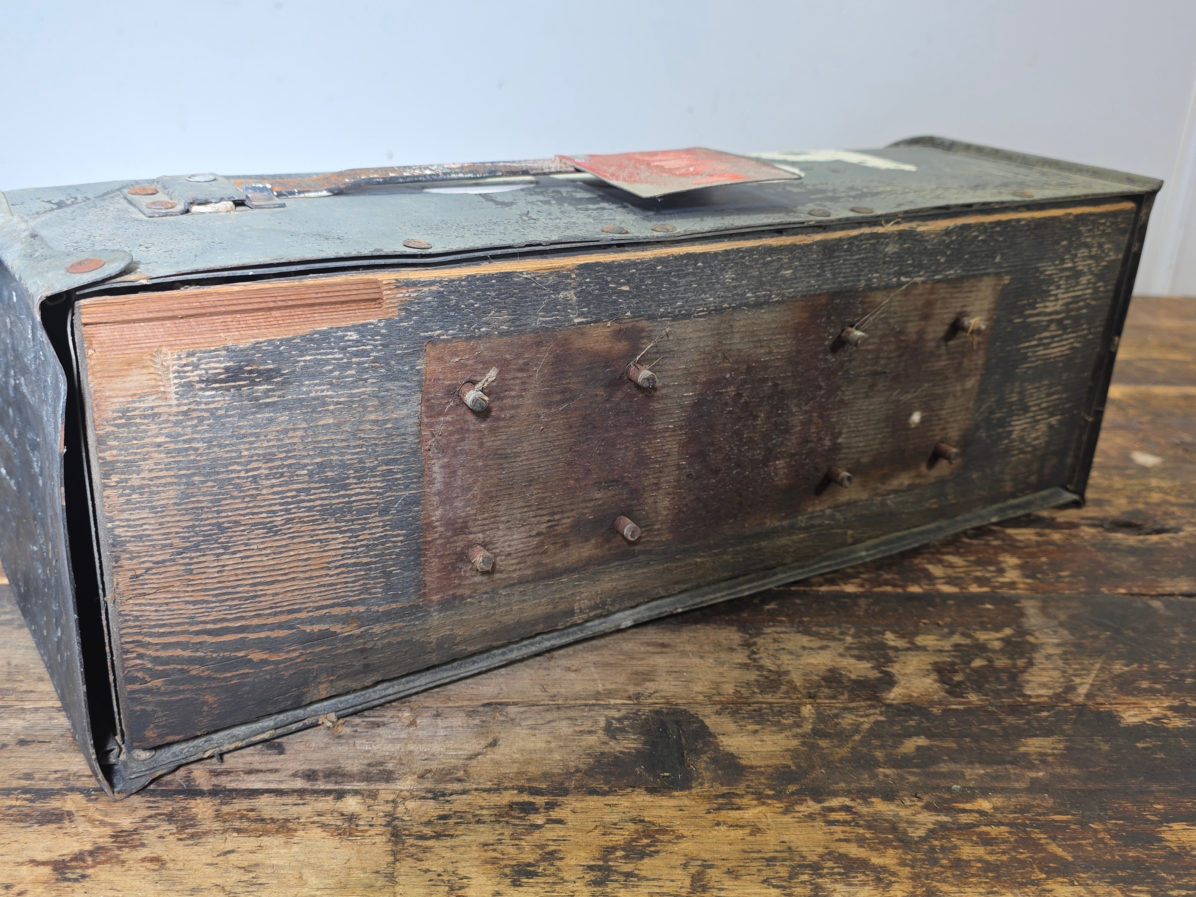 Vintage Superior Sheet Metal Mailbox Wood Bottom Industrial US Mail 5069 1940s