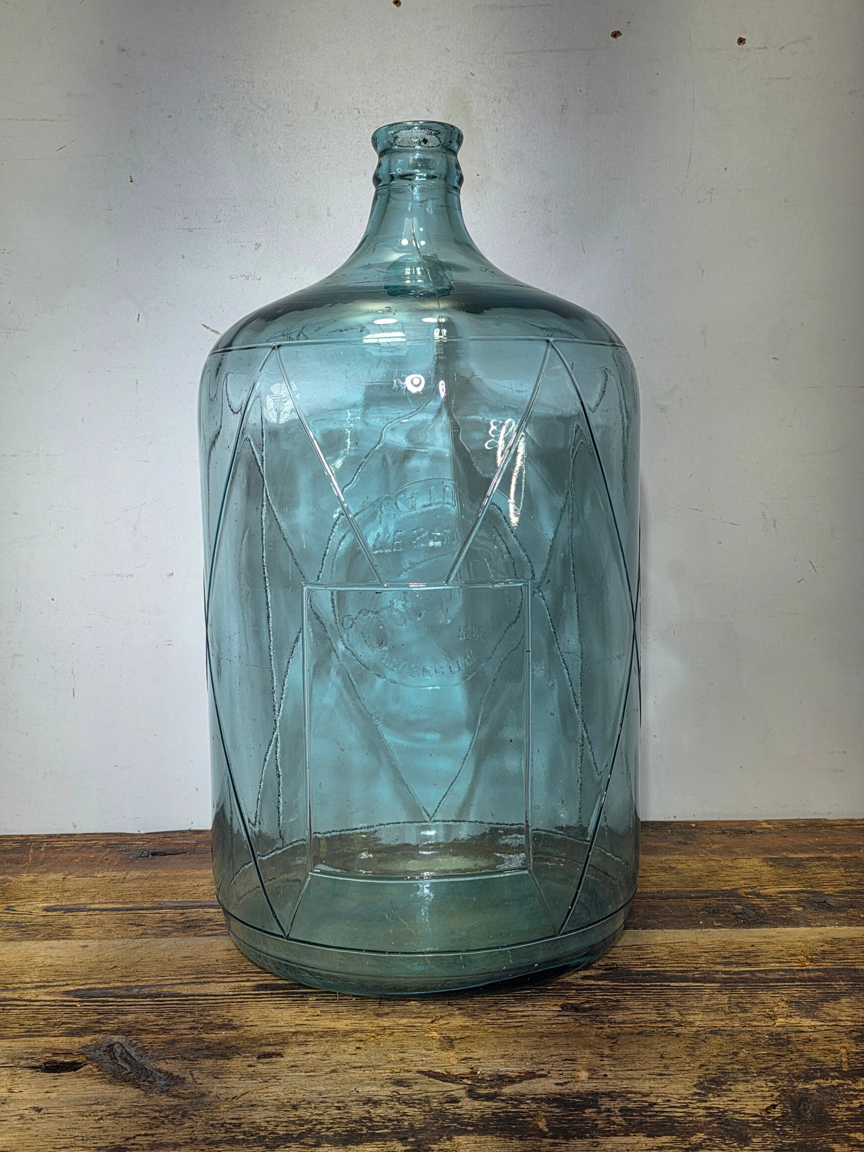 Vintage Deep Rock 5 Gallon Glass Carboy Water Bottle Diamond Embossed Aqua 76 GPD