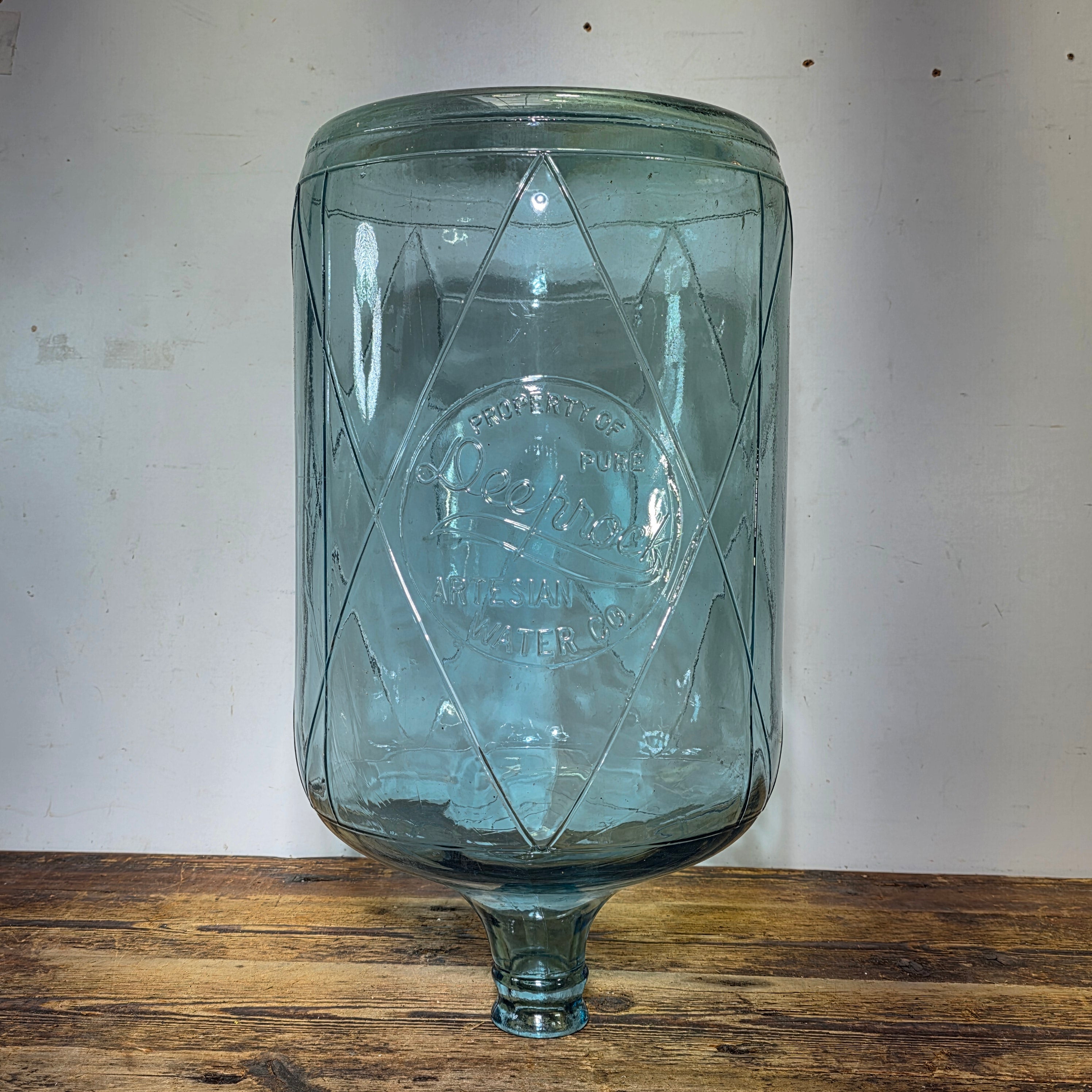 Vintage Deep Rock 5 Gallon Glass Carboy Water Bottle Diamond Embossed Aqua 76 GPD