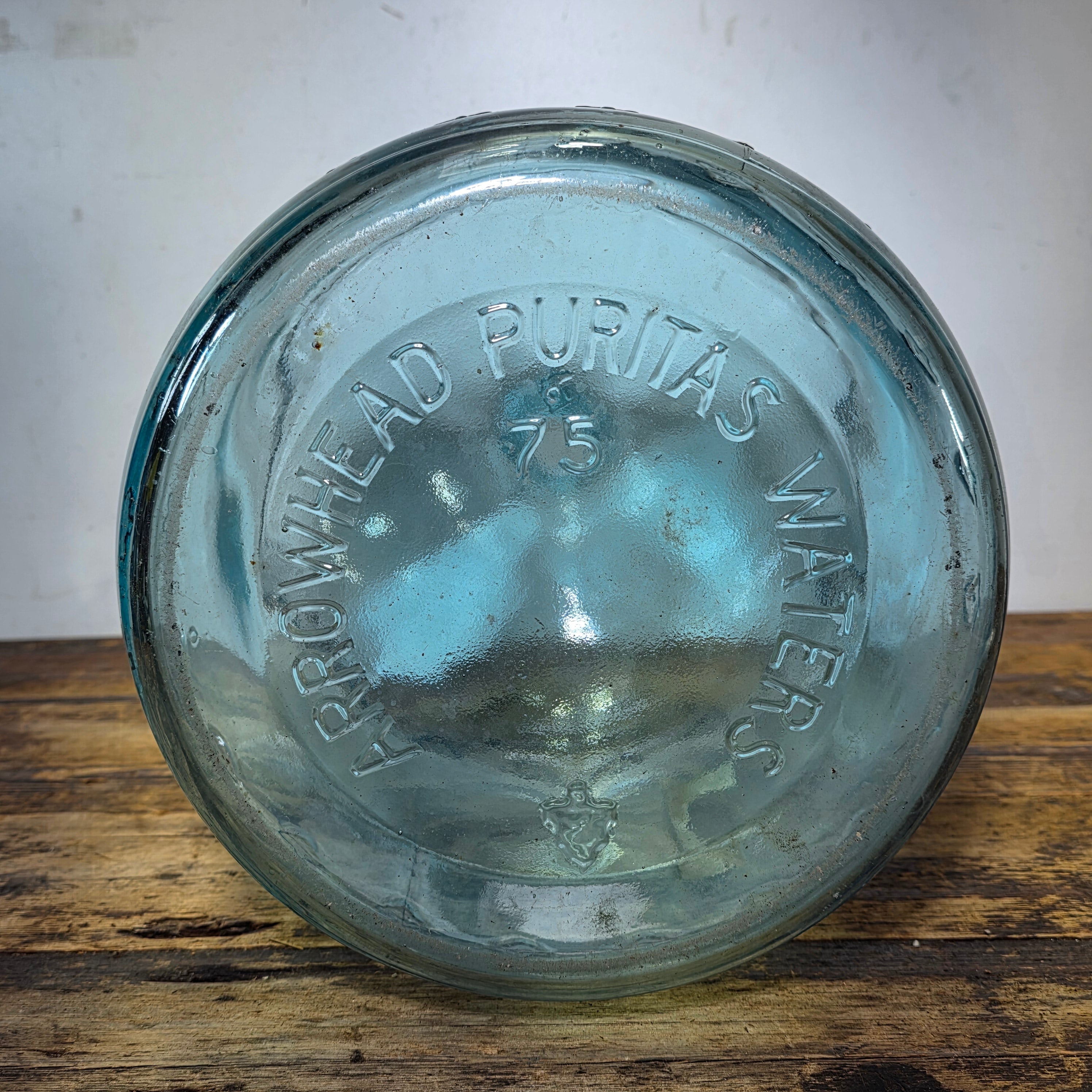 1960s Arrowhead Puritas 5 Gallon Blue Glass Water Bottle Embossed