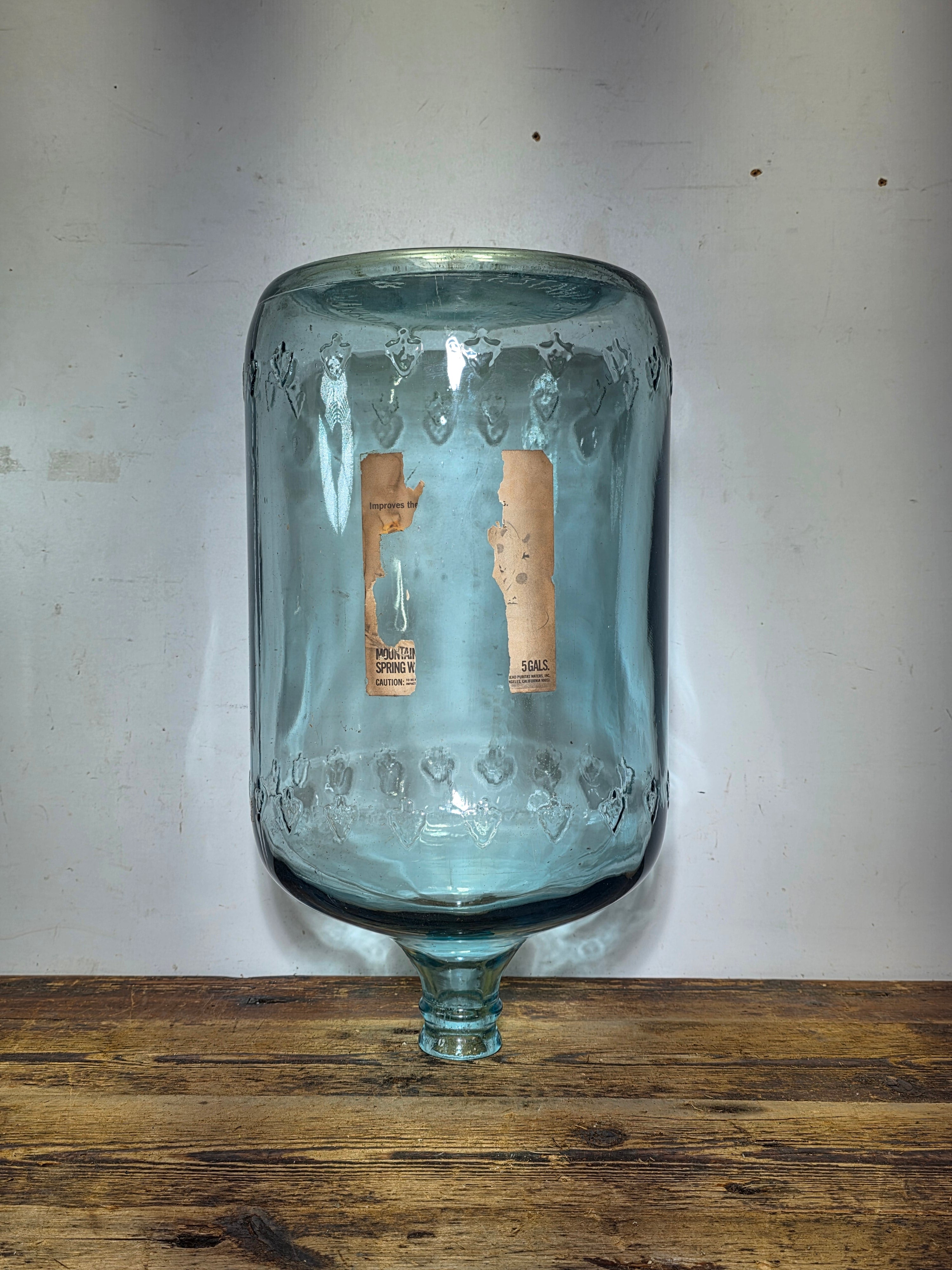 1960s Arrowhead Puritas 5 Gallon Blue Glass Water Bottle Embossed