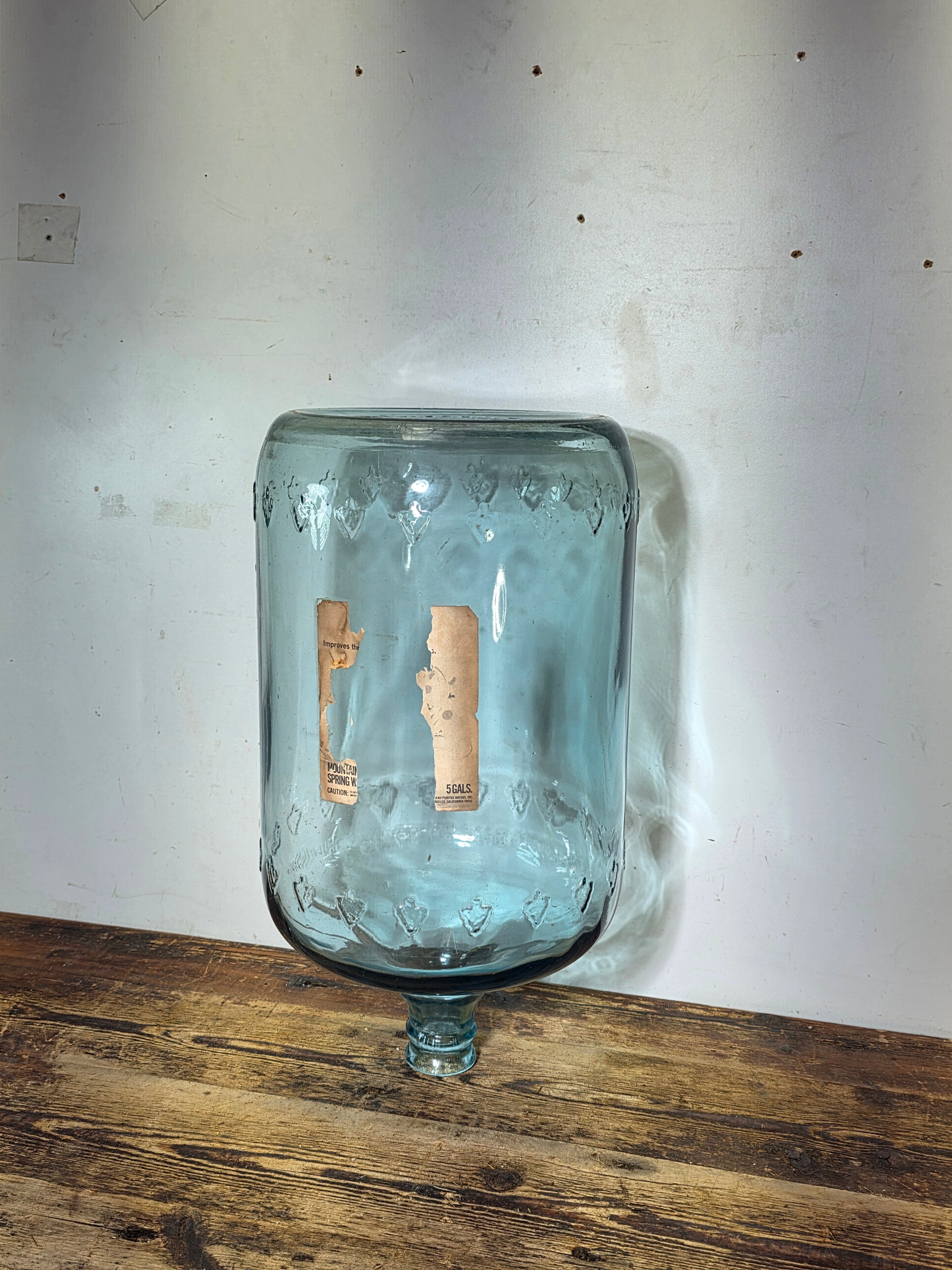 1960s Arrowhead Puritas 5 Gallon Blue Glass Water Bottle Embossed