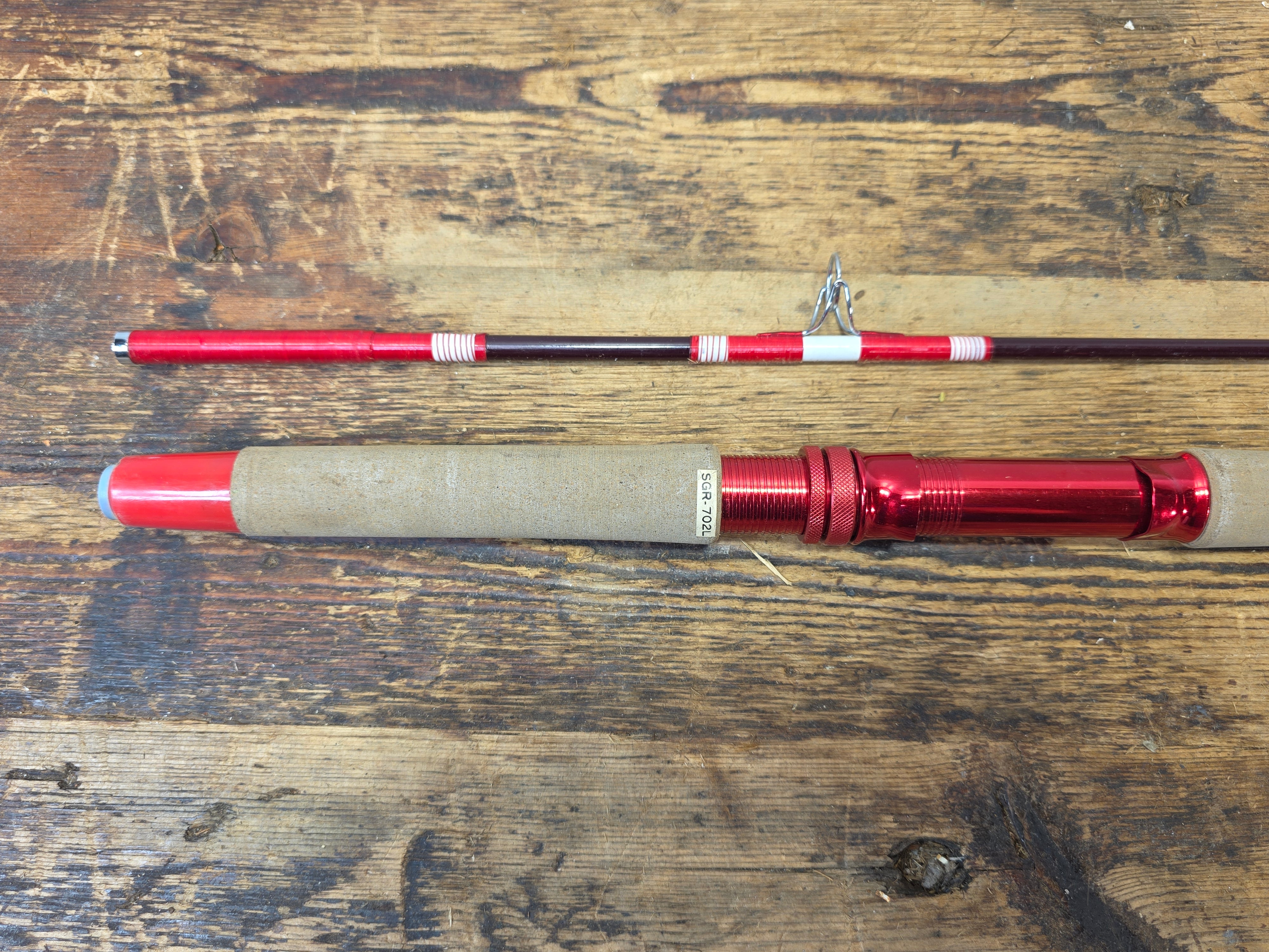Vintage 1970s Japanese Glass Fishing Rod 7'2" 2pc Red Silver Star
