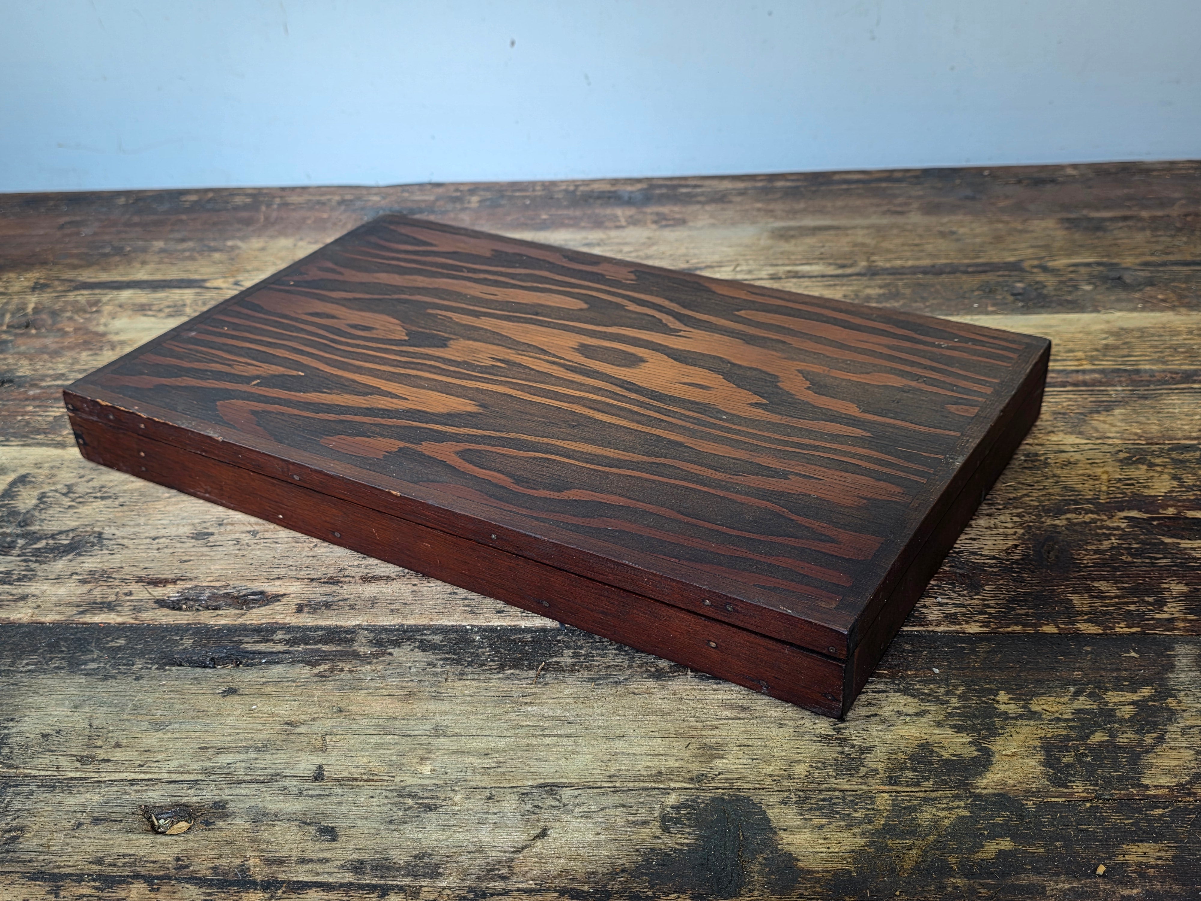 Vintage Wooden Coin Display Case 28 Compartment Grid Felt Lined Box 16"