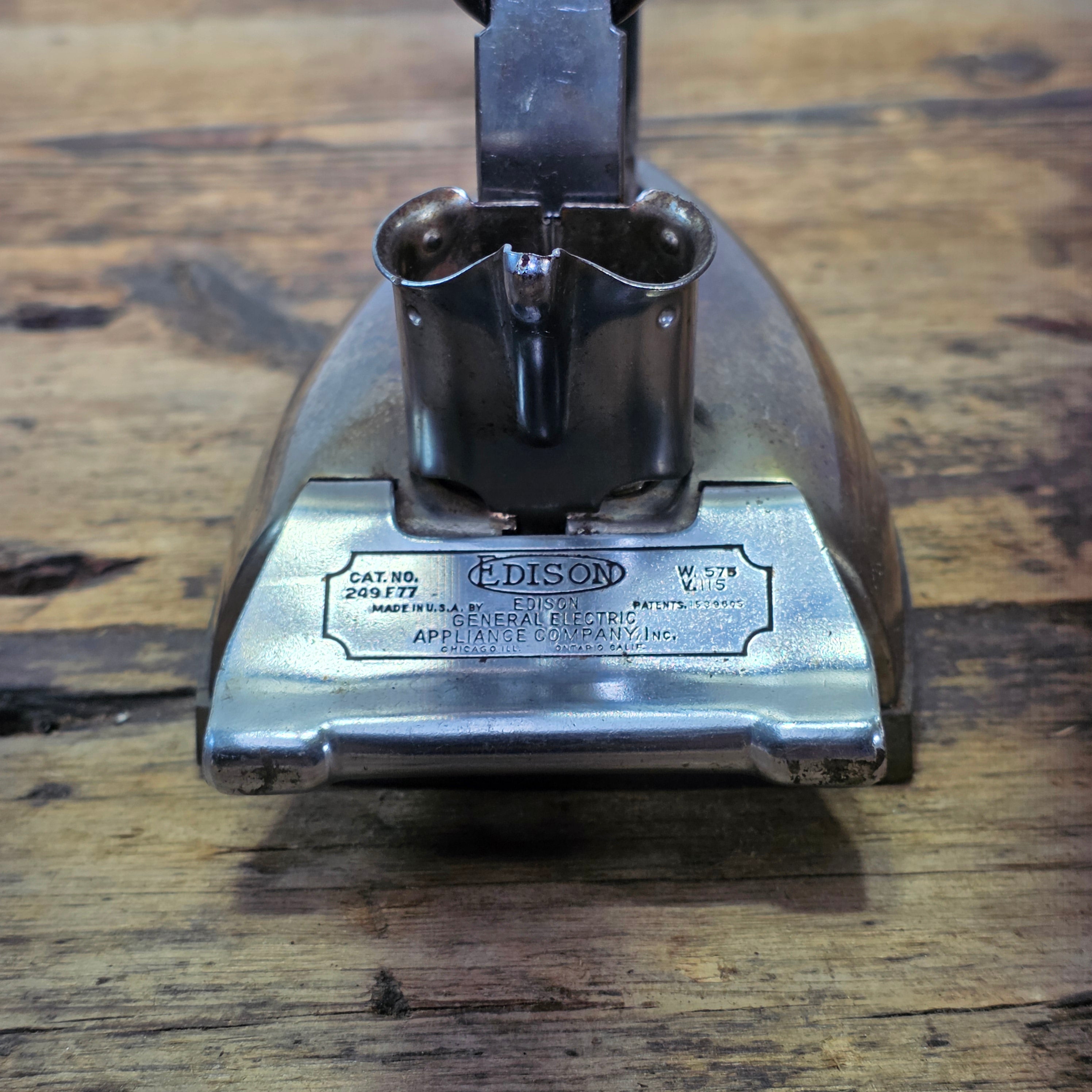 Vintage GE Edison Electric Iron Antique Chrome Metal Wood Handle 249F77 1920s