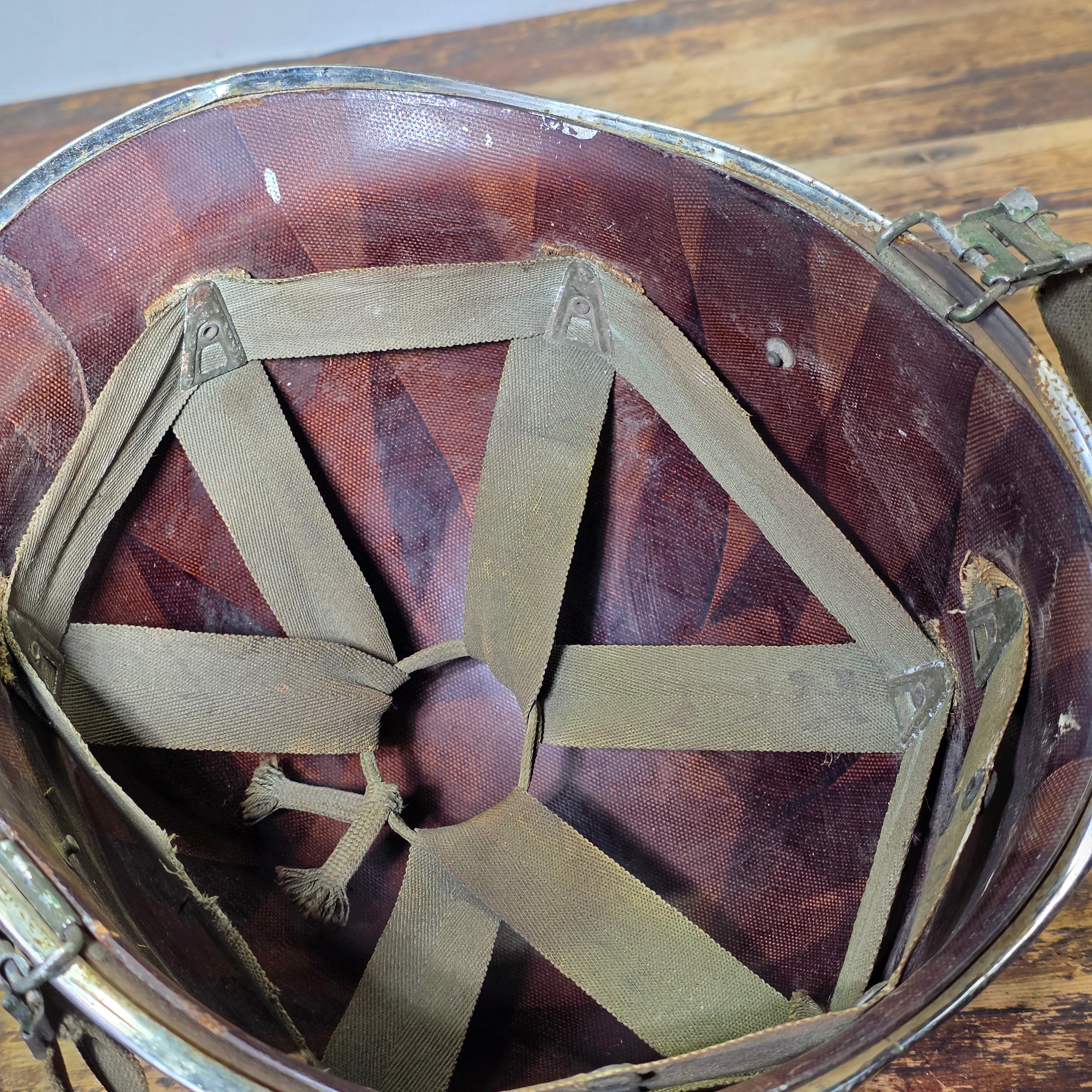 WWII US Army M1 Parade Chrome Helmet CAPAC Fiber Liner Damage 3" Crack