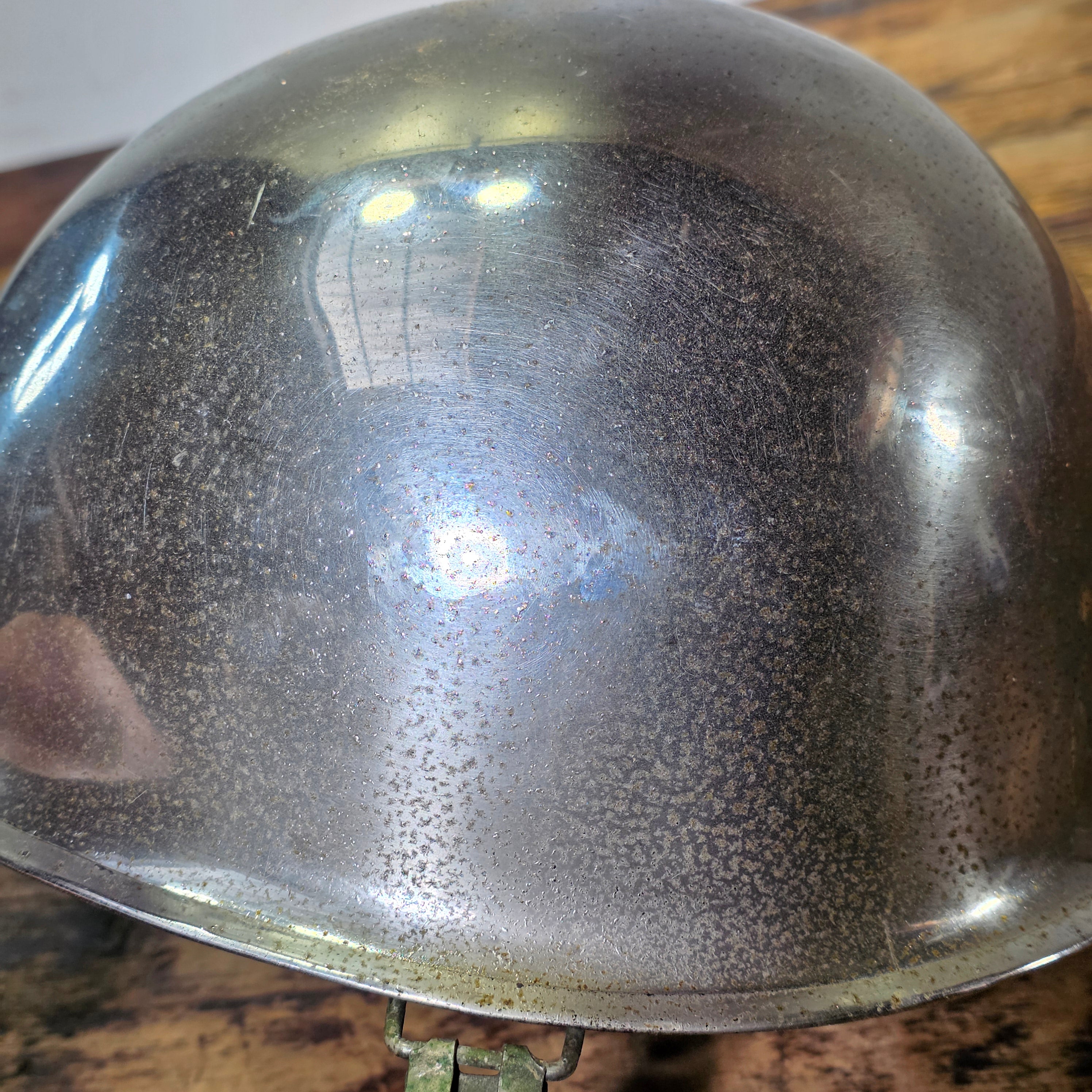 WWII US Army M1 Parade Chrome Helmet CAPAC Fiber Liner Damage 3" Crack