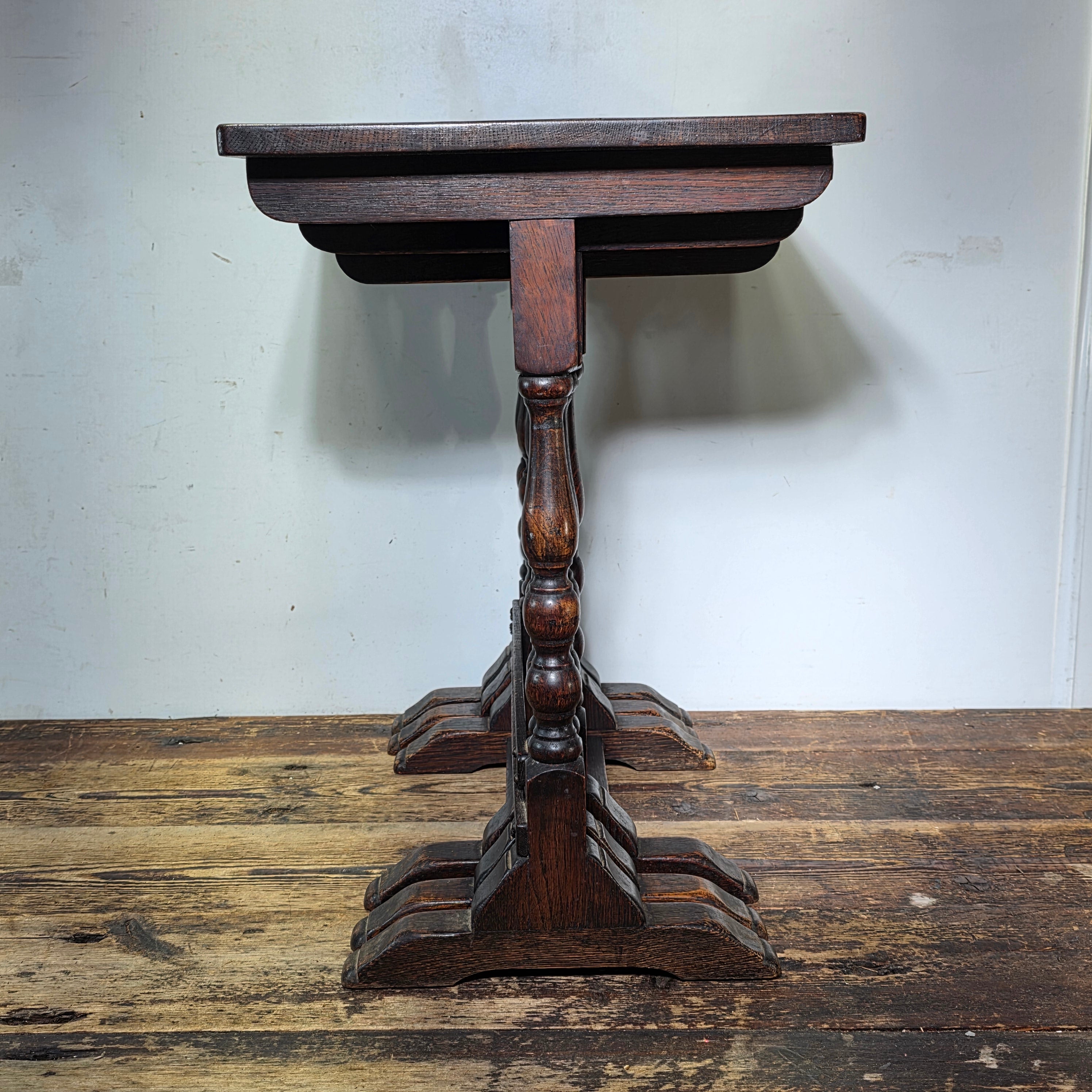 Antique English Nest of 3 Tables WWII CC41 Oak Jacobean Utility Side End Set