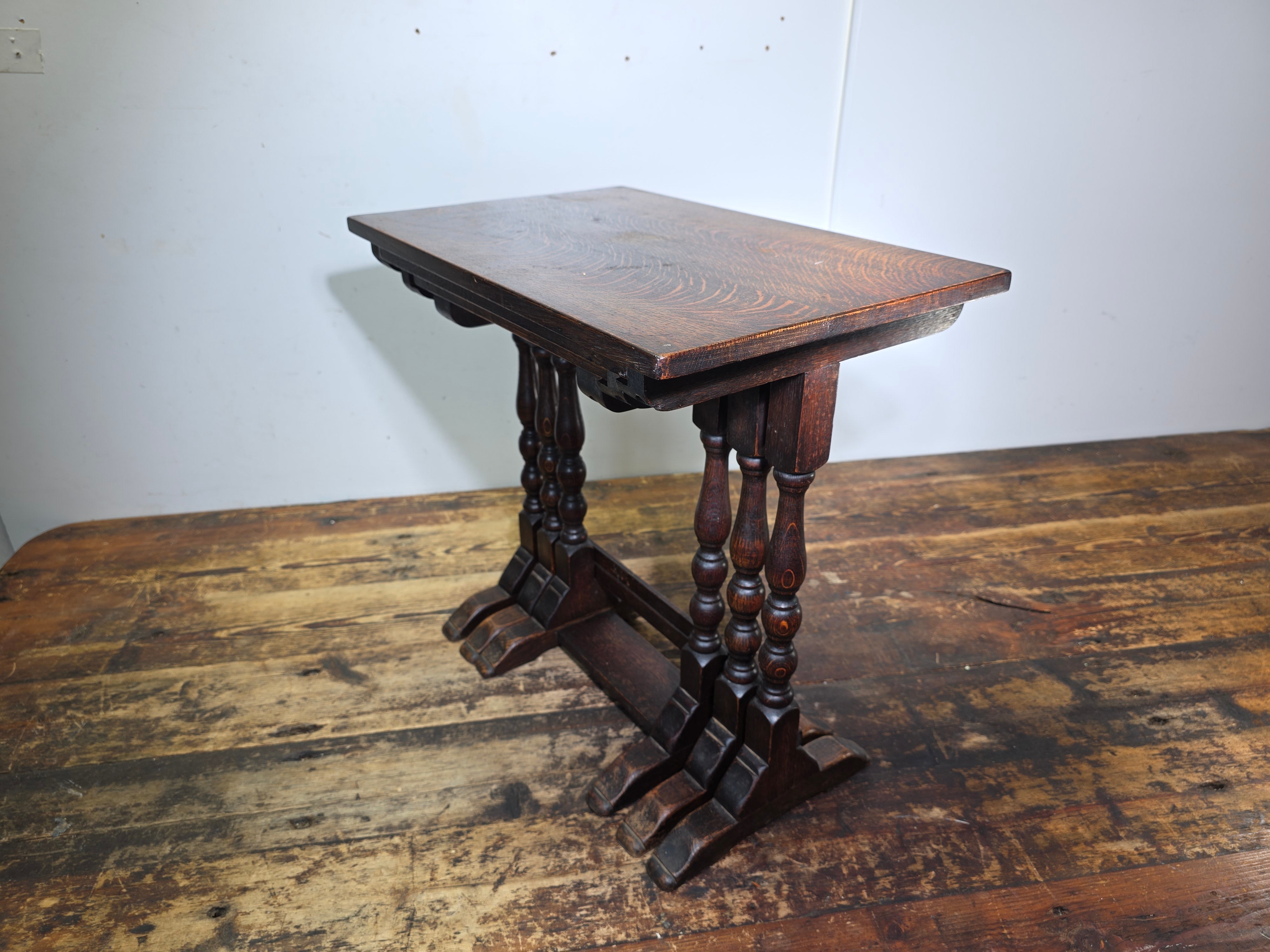 Antique English Nest of 3 Tables WWII CC41 Oak Jacobean Utility Side End Set