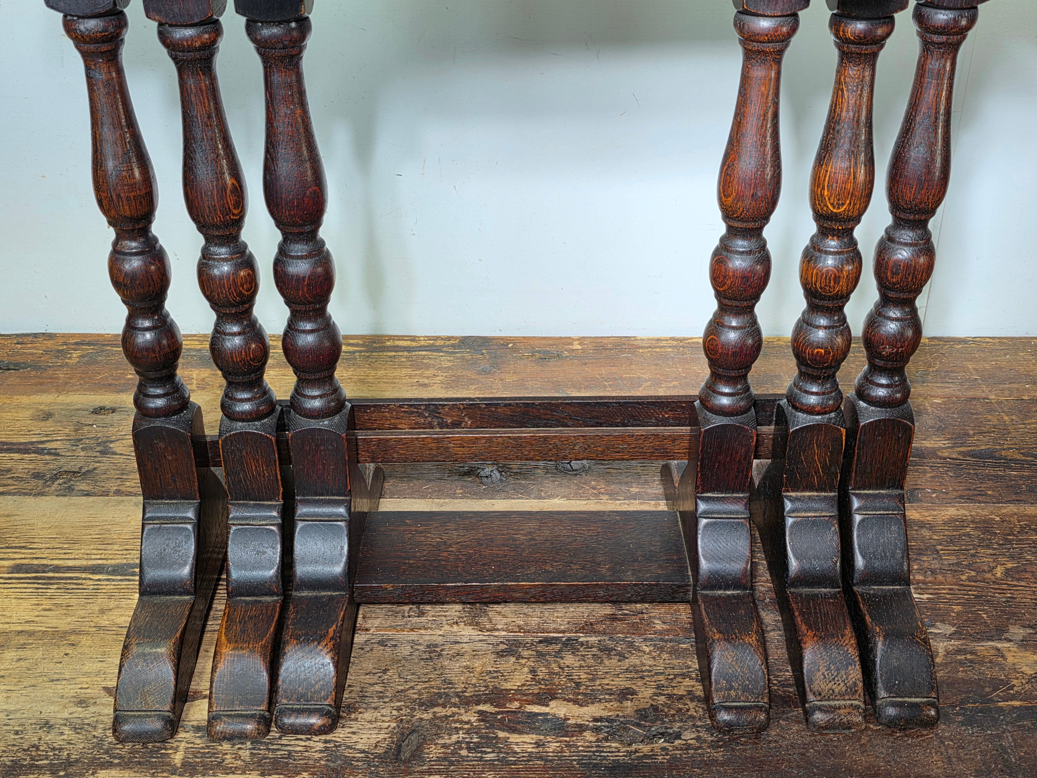 Antique English Nest of 3 Tables WWII CC41 Oak Jacobean Utility Side End Set