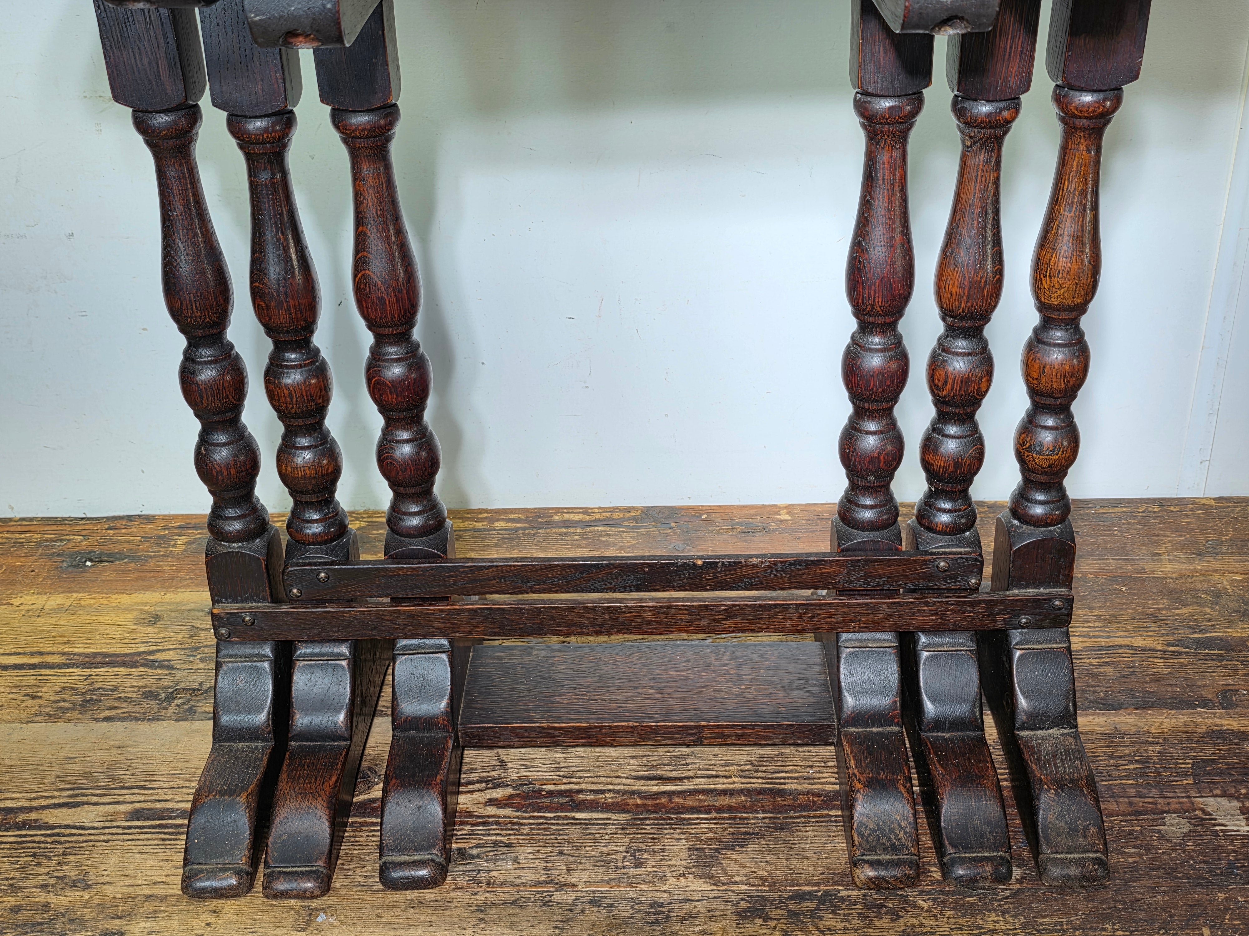 Antique English Nest of 3 Tables WWII CC41 Oak Jacobean Utility Side End Set