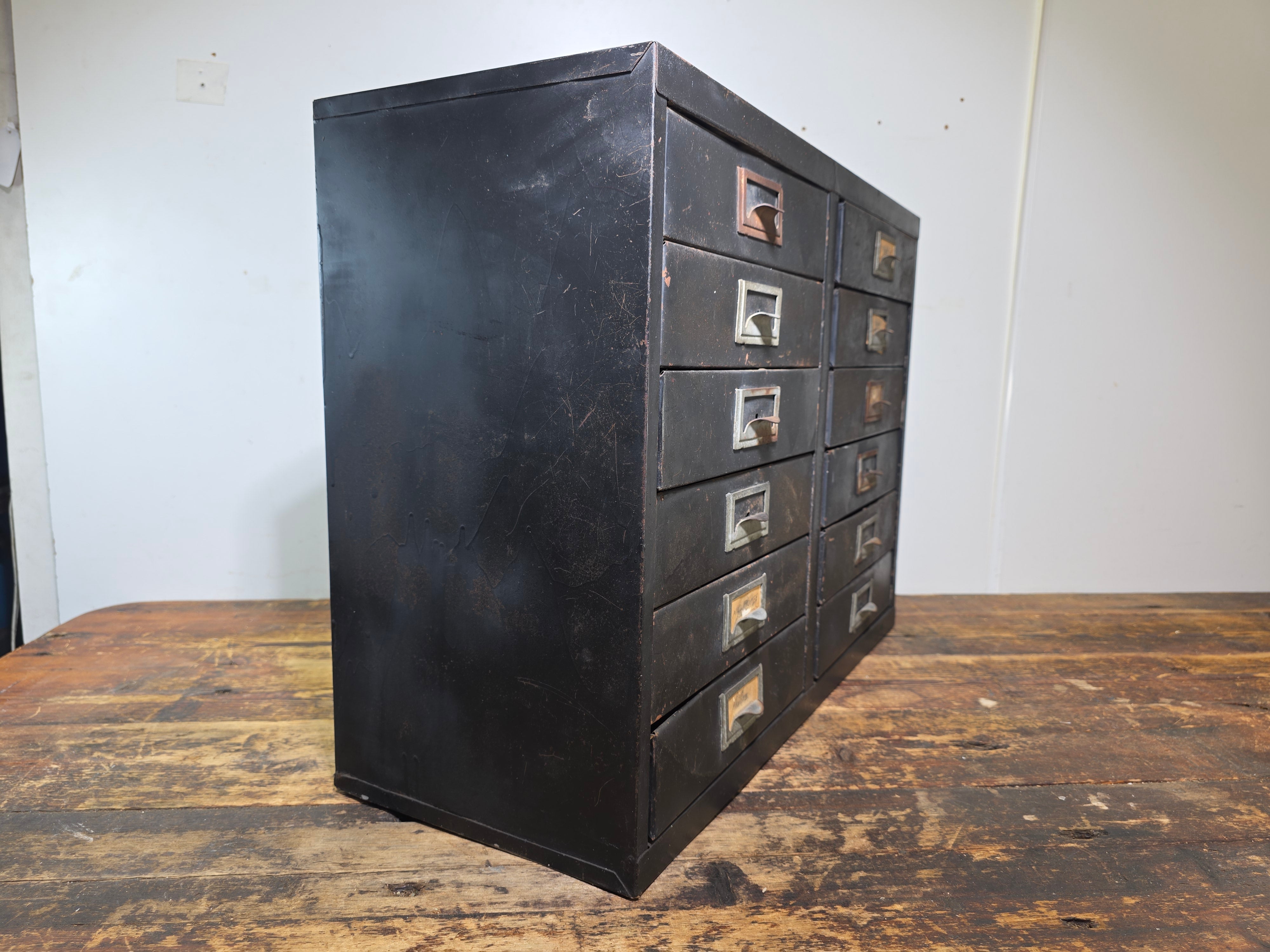Vintage Industrial 12 Drawer Steel Cabinet Matte Black Metal Parts Storage Chest