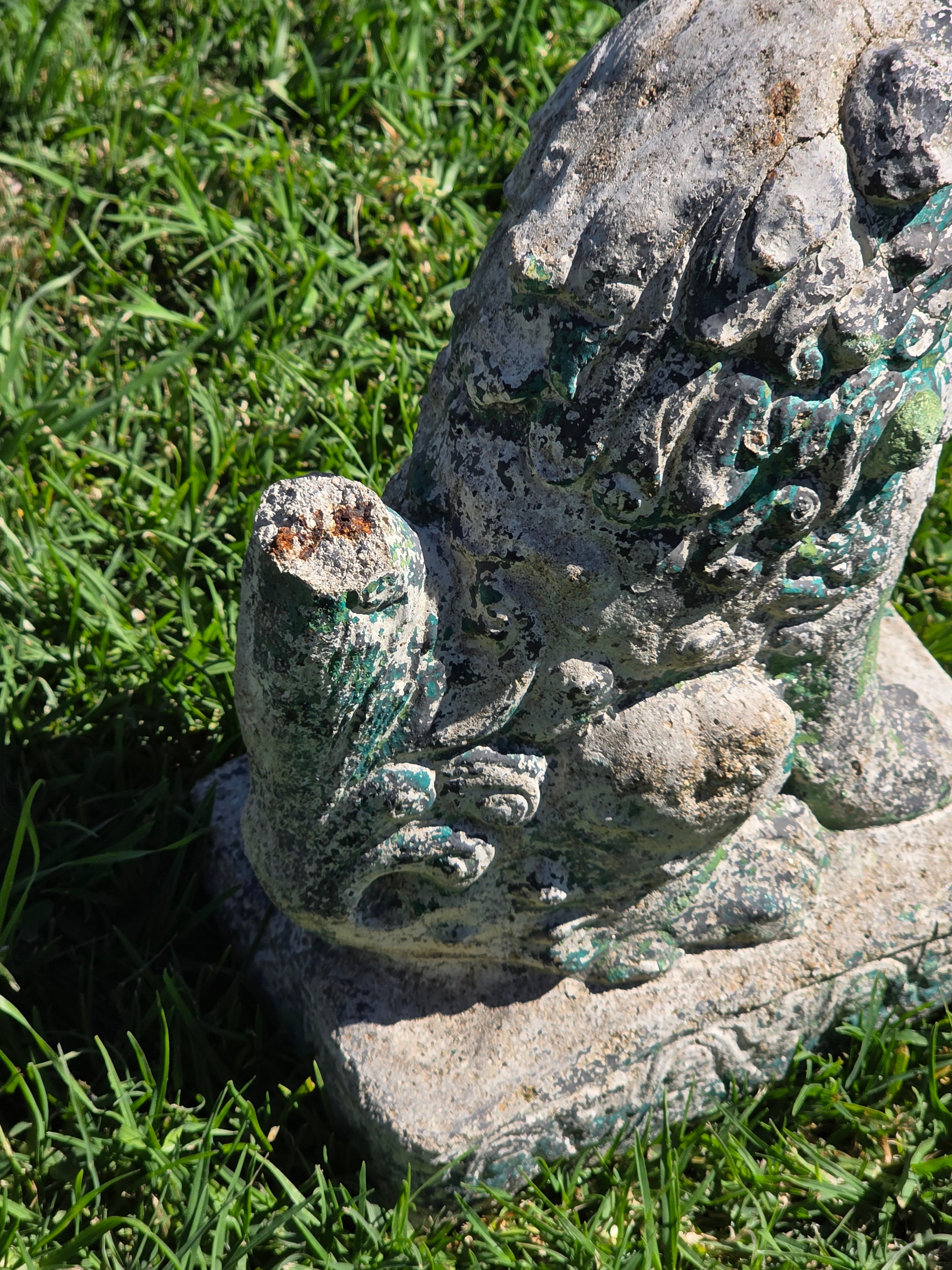 Vintage Chinese Guardian Lion Foo Dog Concrete Garden Statue 11.5in