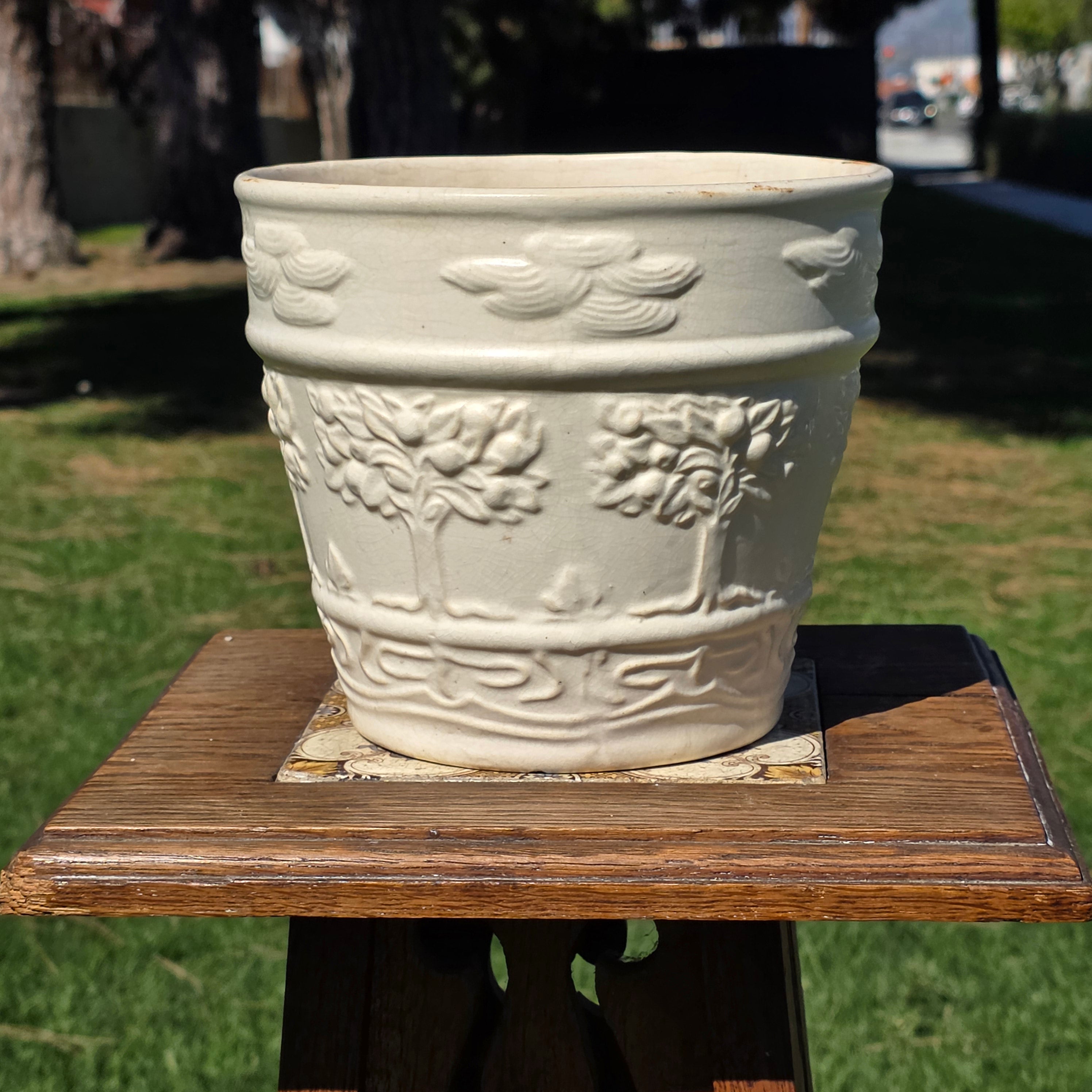 Hull Pottery 546-7 Jardiniere Art Deco White Matte Fruit Tree Planter 1920s
